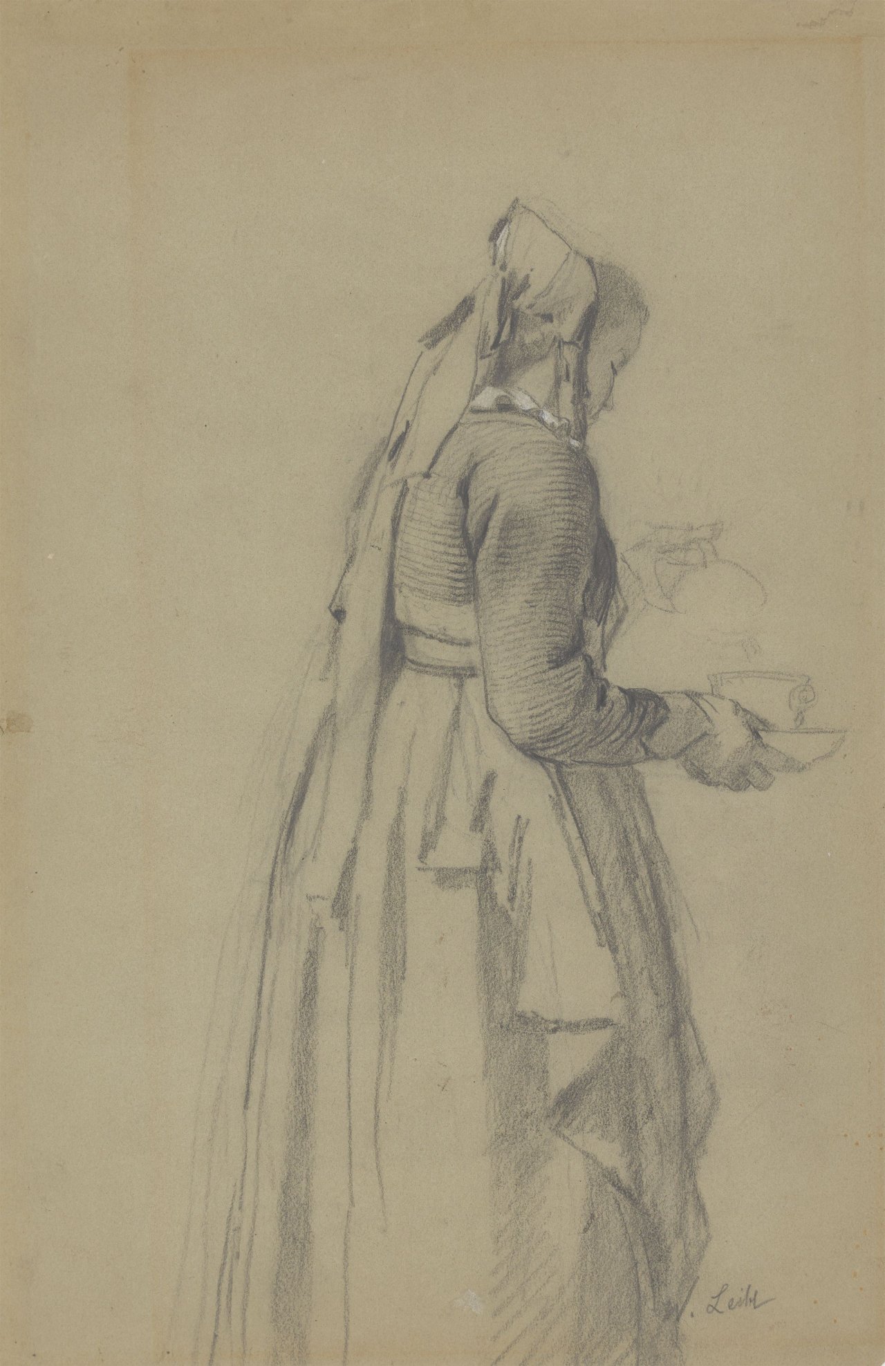 Auf diesem Bild ist das folgende Kunstwerk zu sehen: Wilhelm Leibl. „Mädchen mit Teetasse“. Um 1868/71.