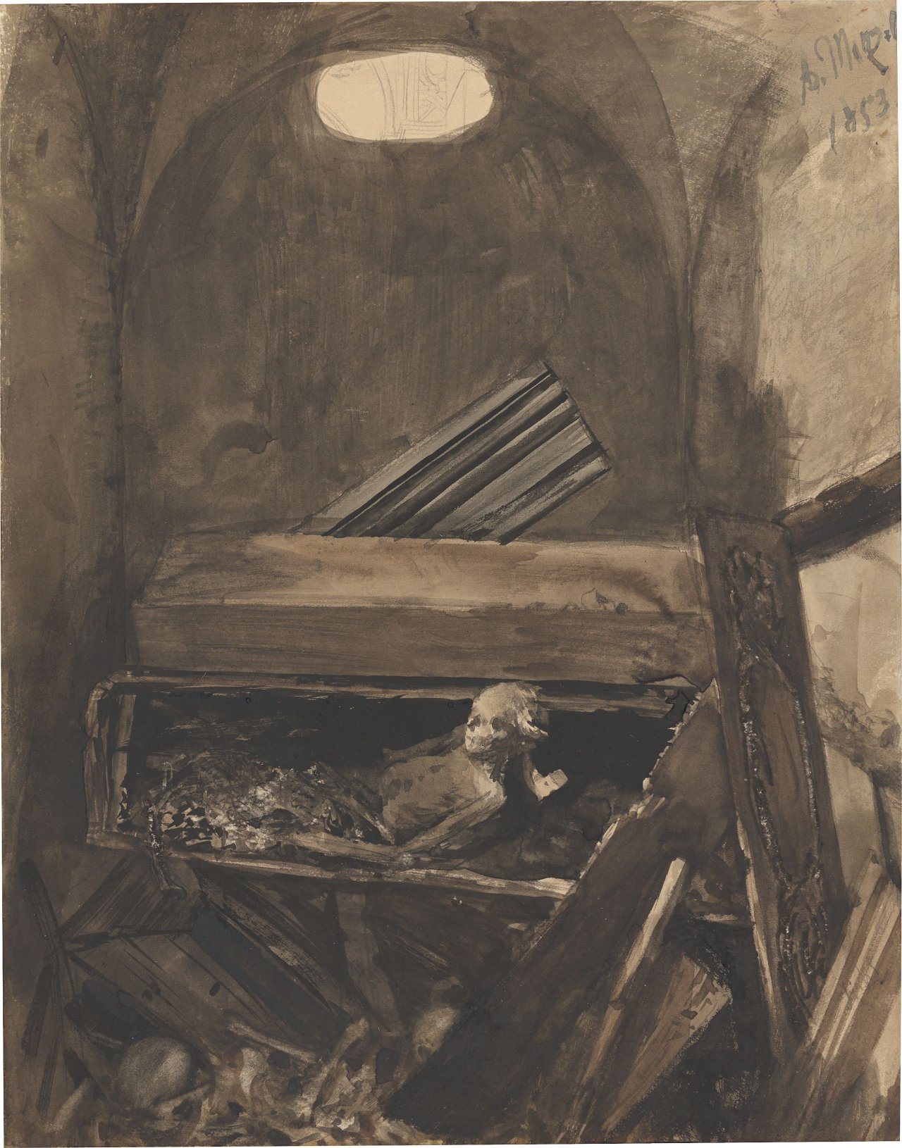 This picture shows the following artwork: Adolph Menzel. Crypt of Liebfrauenkirche in Halberstadt. 1853.