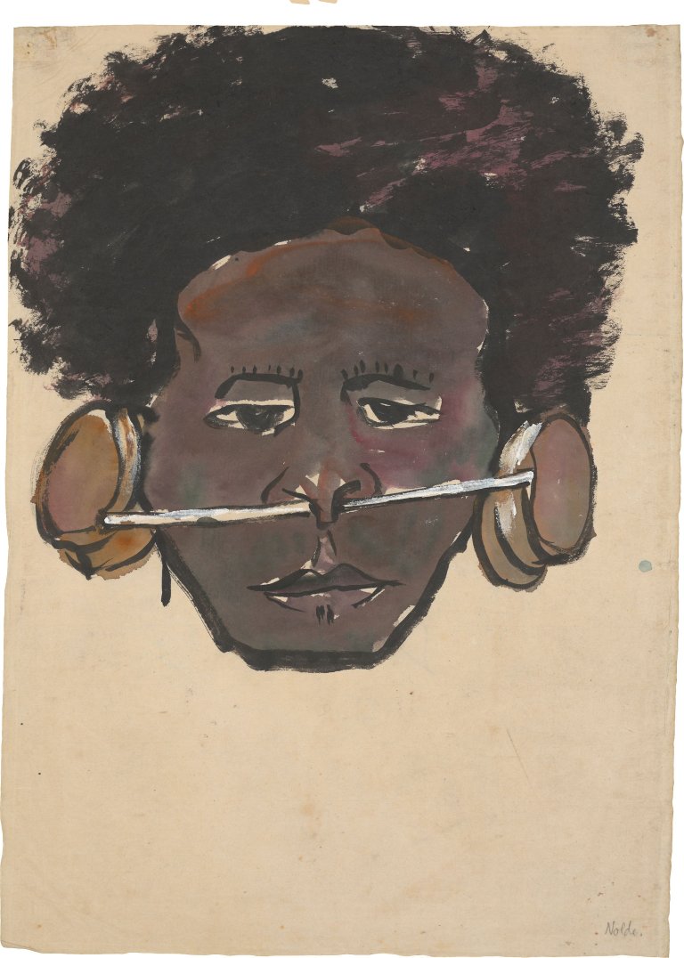 This picture shows the following artwork: Emil Nolde. ”Junger Mann aus Papua-Neuguinea mit Ohr- und Nasenschmuck”. 1914.
