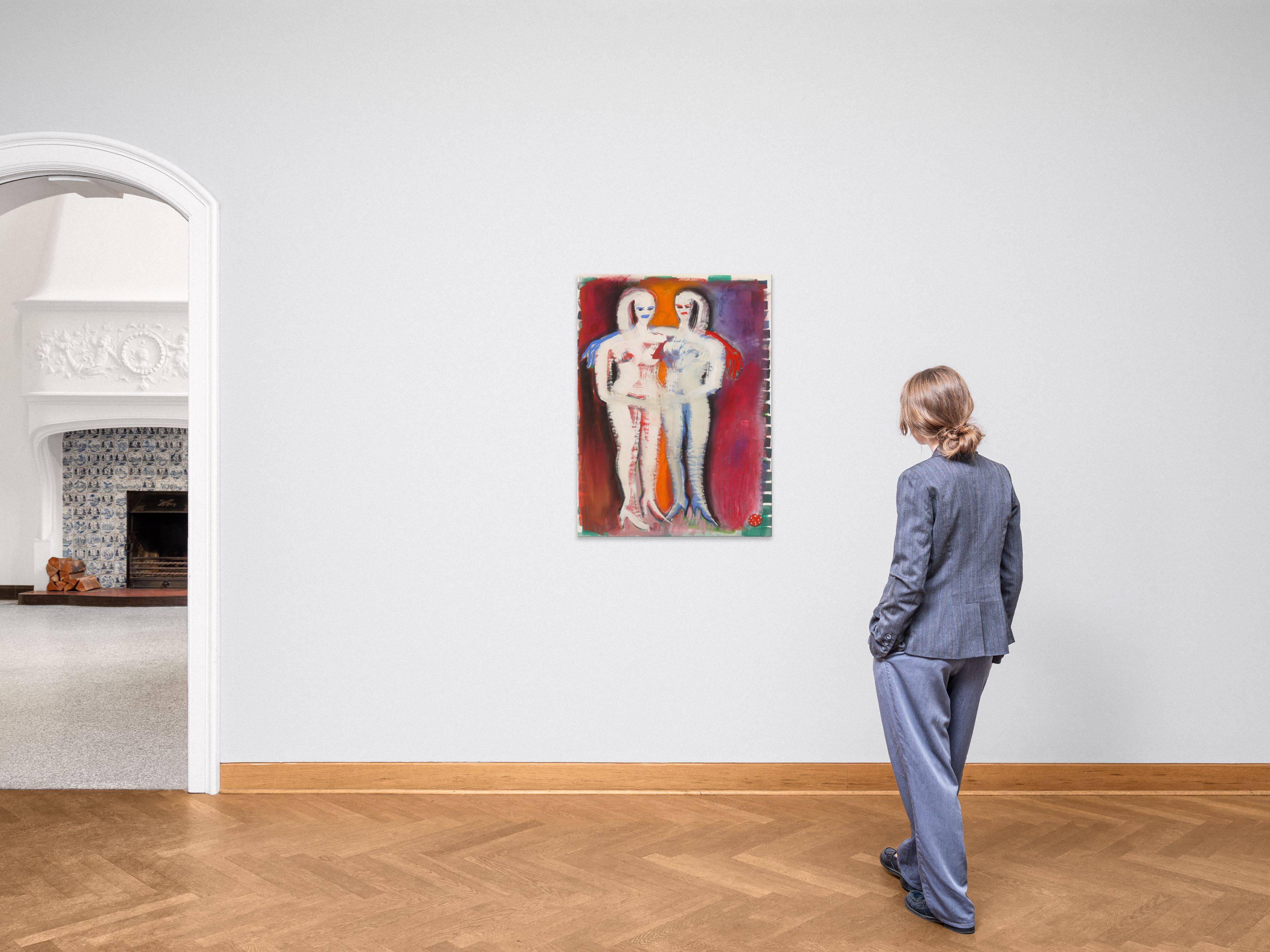 Auf diesem Bild ist das folgende Kunstwerk zu sehen: Elvira Bach. Zwei sich Umarmende. 1990.