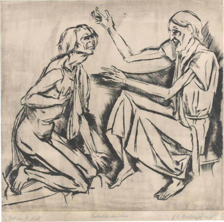 Auf diesem Bild ist das folgende Kunstwerk zu sehen: Peter August Böckstiegel. „Wiederkehr des Sohnes“. 1921.