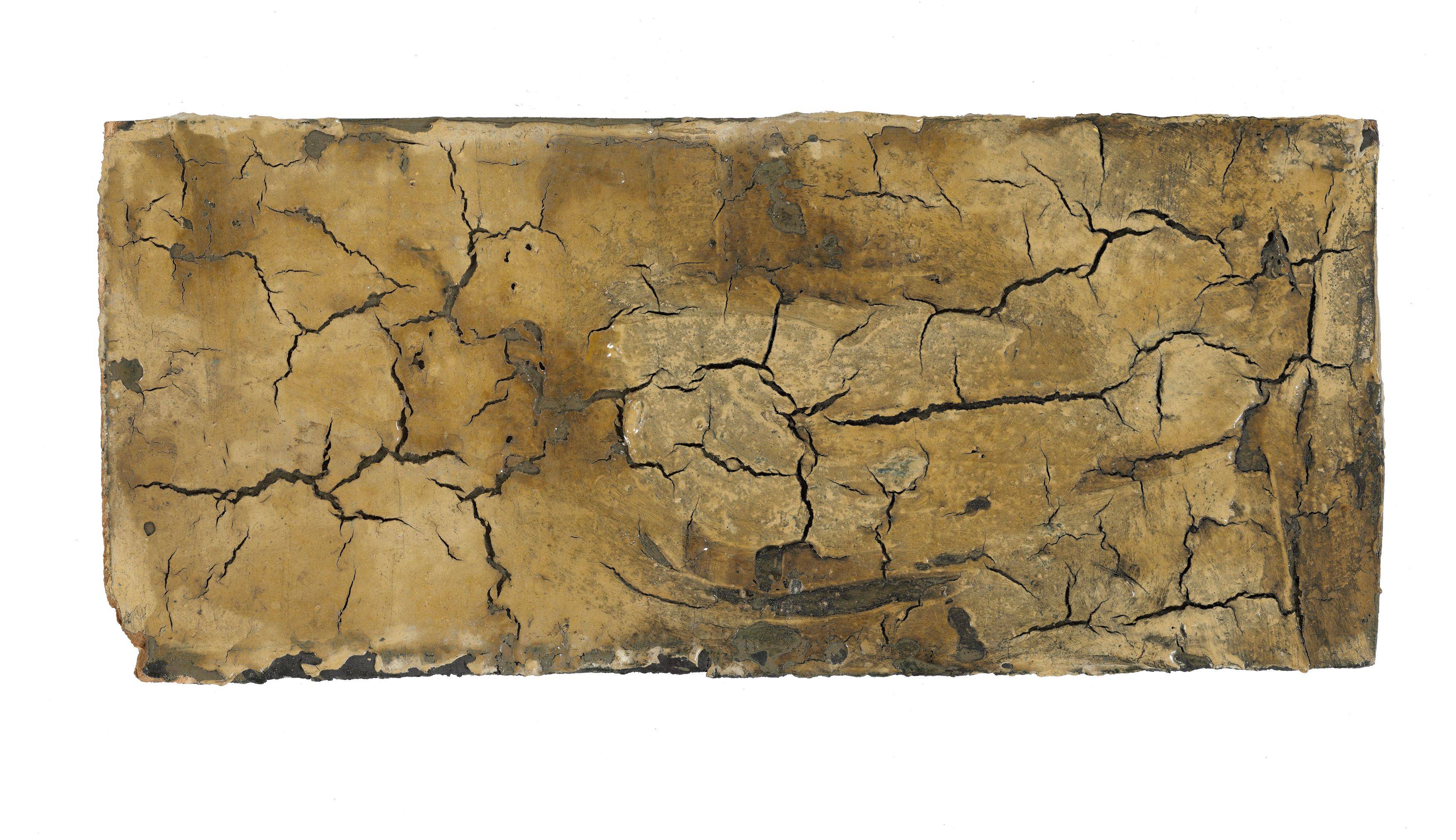 This picture shows the following artwork: Hermann Glöckner. Gerissene helle Farbfläche auf braunem Grund. 1954.