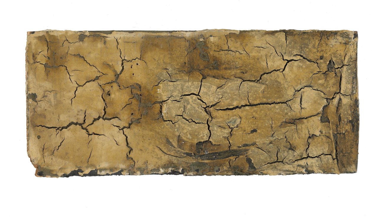 This picture shows the following artwork: Hermann Glöckner. Gerissene helle Farbfläche auf braunem Grund. 1954.