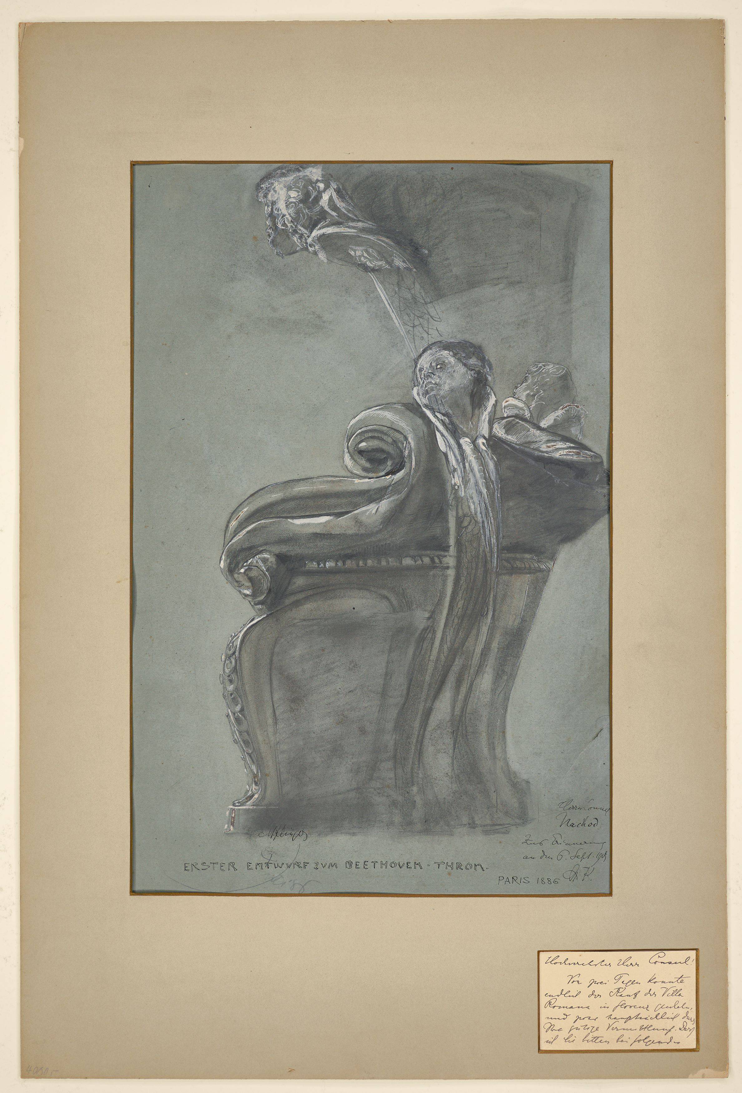 Auf diesem Bild ist das folgende Kunstwerk zu sehen: Max Klinger. „Erster Entwurf zum Beethoven-Thron“. 1886.