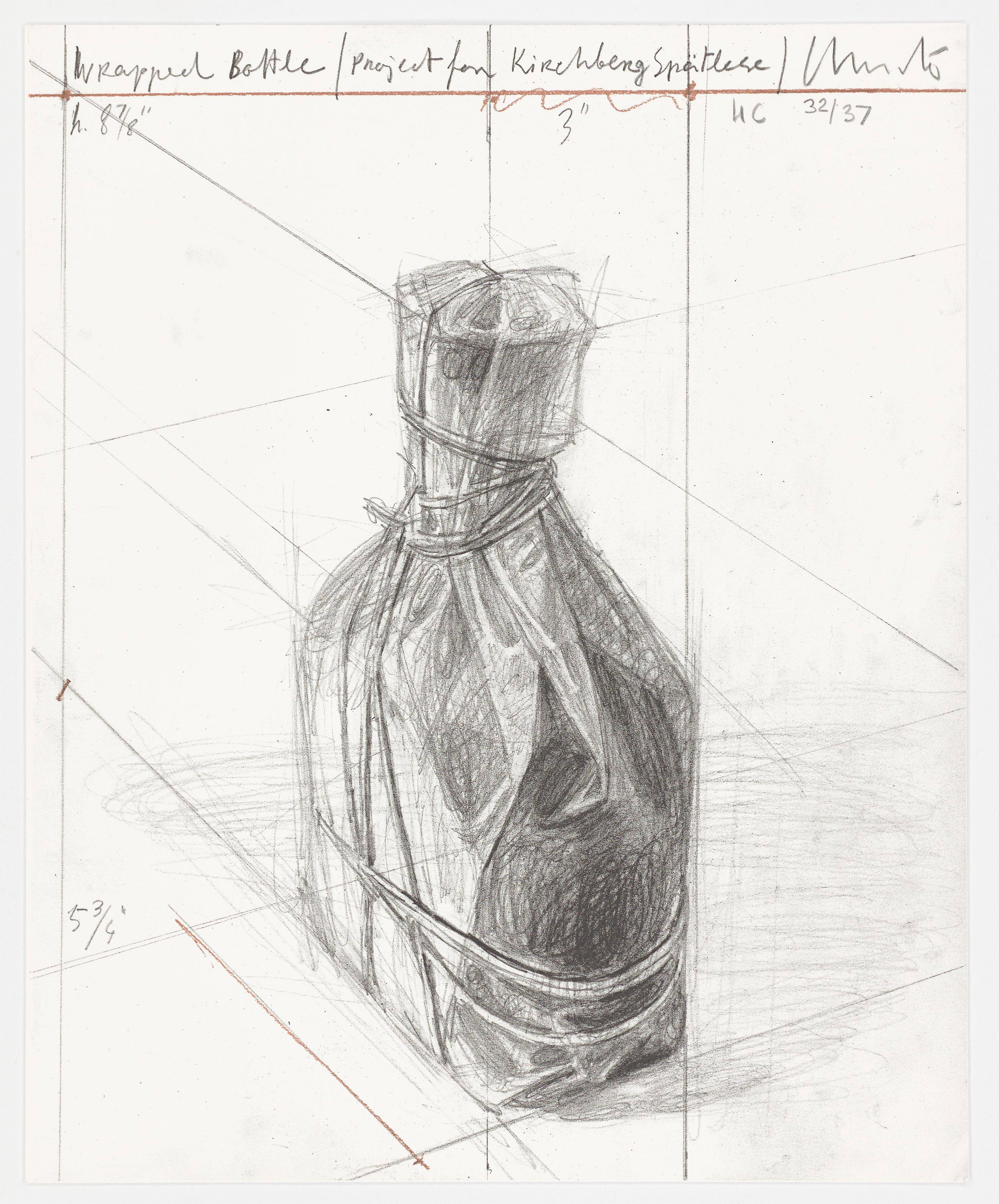 This picture shows the following artwork:  Christo and Jeanne-Claude. ”Wrapped Bottle”. 2002.