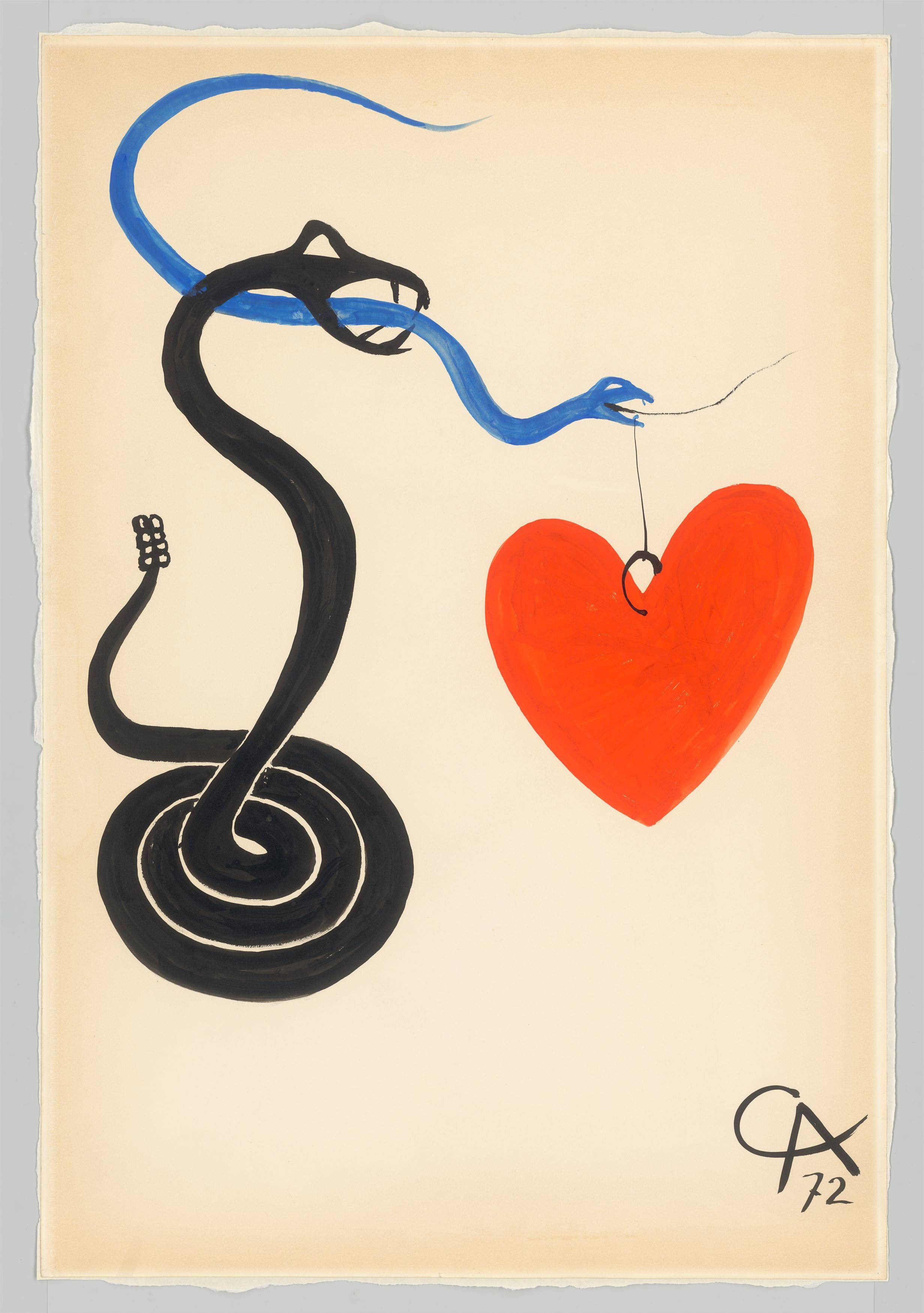 This picture shows the following artwork: Alexander Calder. ”Red heart with black and blue snakes”. 1972.