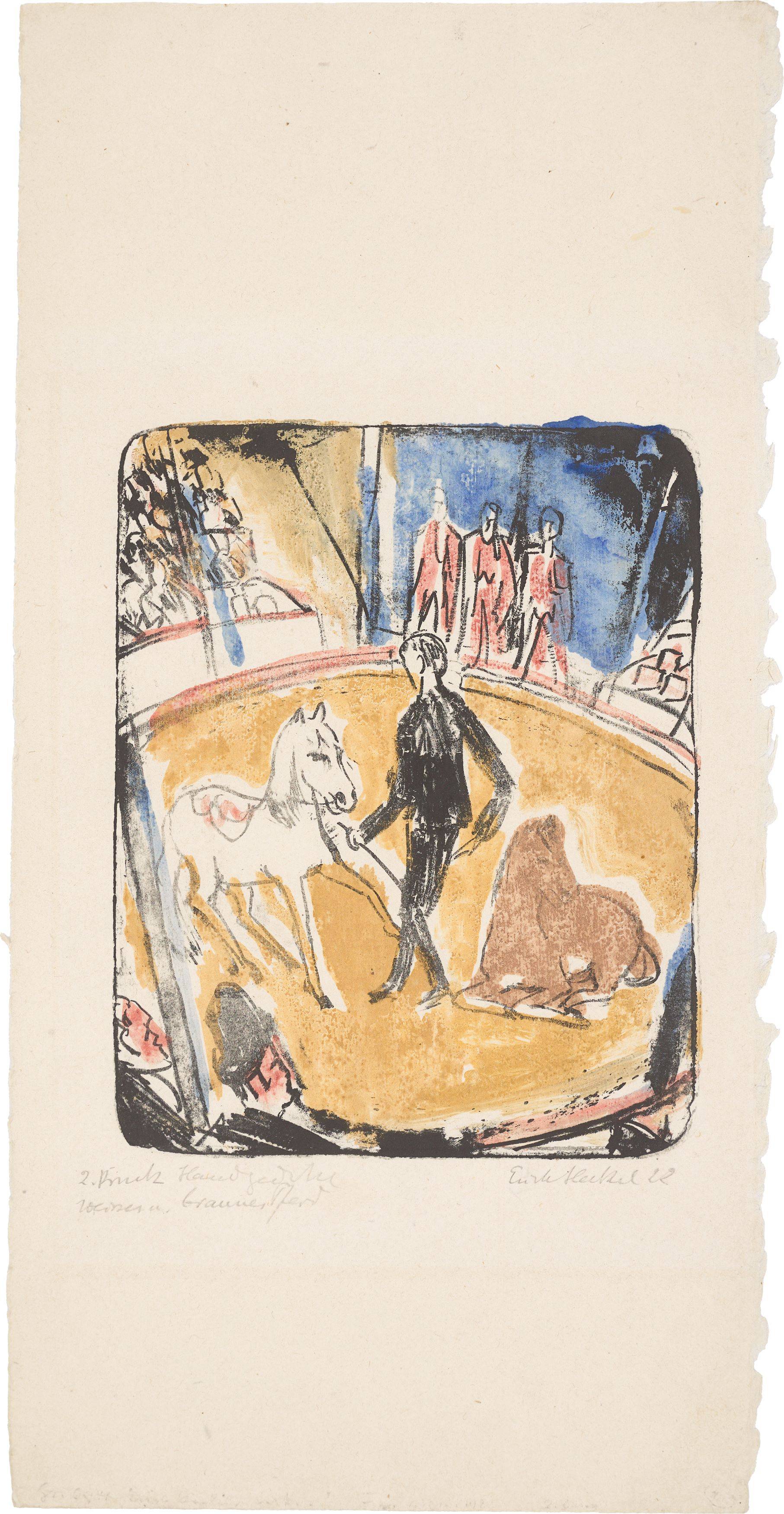 Auf diesem Bild ist das folgende Kunstwerk zu sehen: Erich Heckel. „Zirkus (Weisse Pferde)“. 1921.