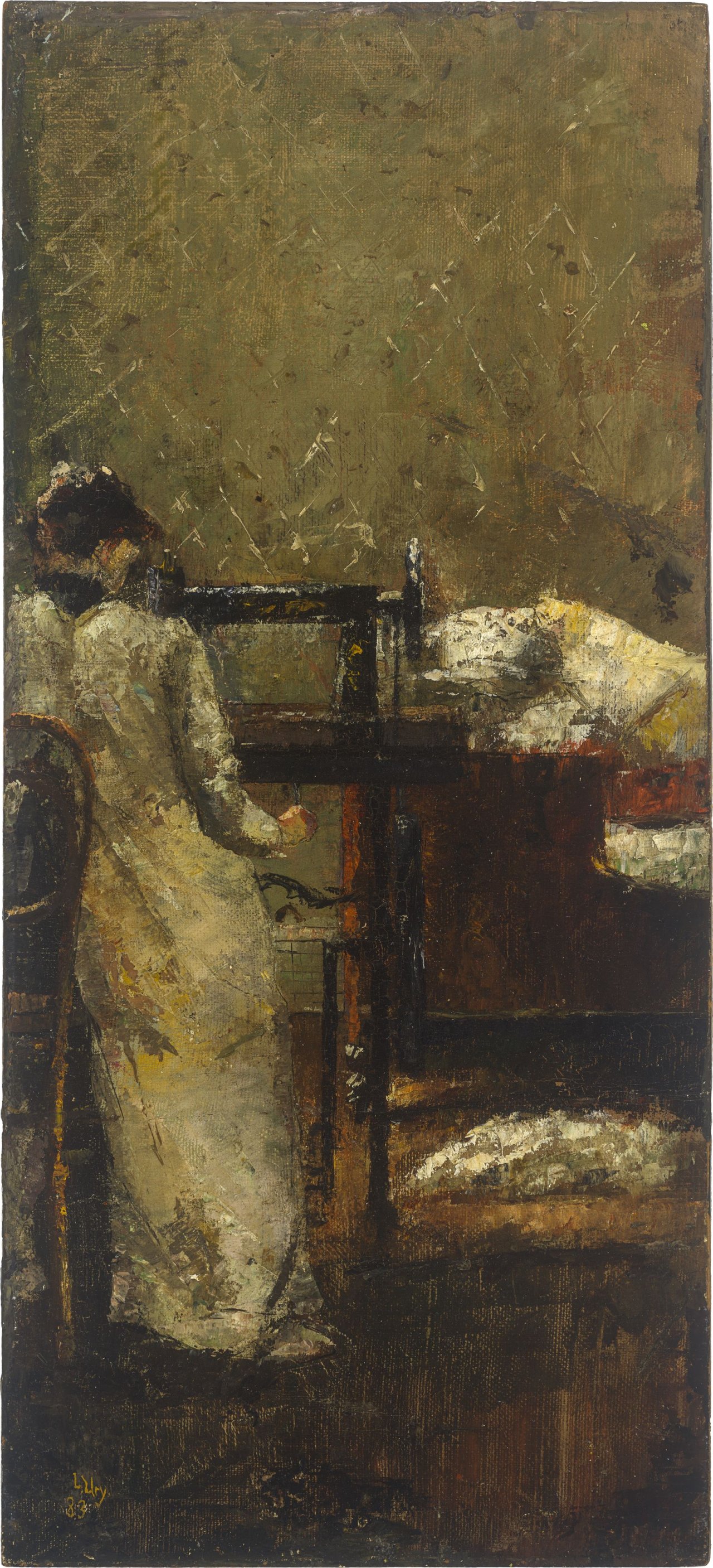 This picture shows the following artwork: Lesser Ury. The Seamstress. 1883.