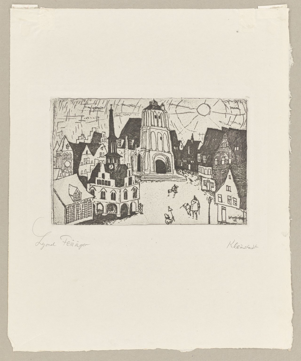 This picture shows the following artwork: Lyonel Feininger. ”Sonnenaufgang (Kleinstadt)”. 1911/23.