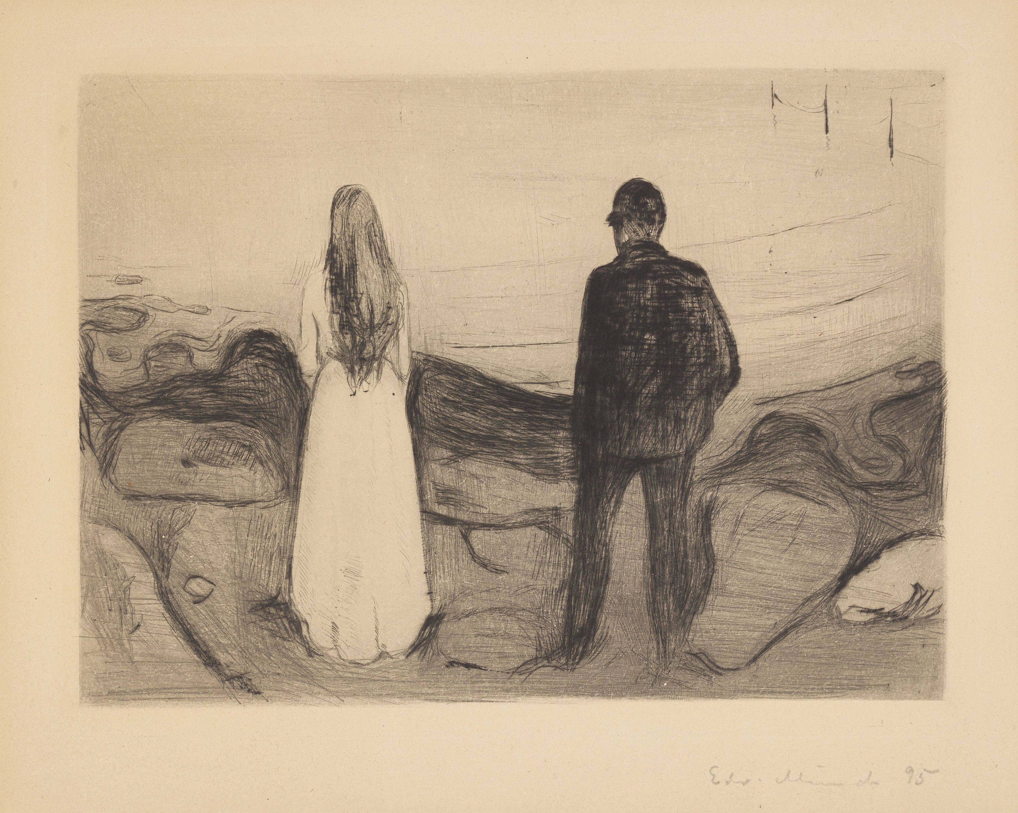 Auf diesem Bild ist das folgende Kunstwerk zu sehen: Edvard Munch. „Zwei Menschen (Die Einsamen)“. 1894.