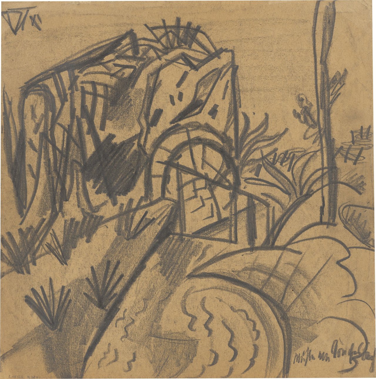 Auf diesem Bild ist das folgende Kunstwerk zu sehen: Otto Dix. „Mühle am Souchez-Bach“. 1915.