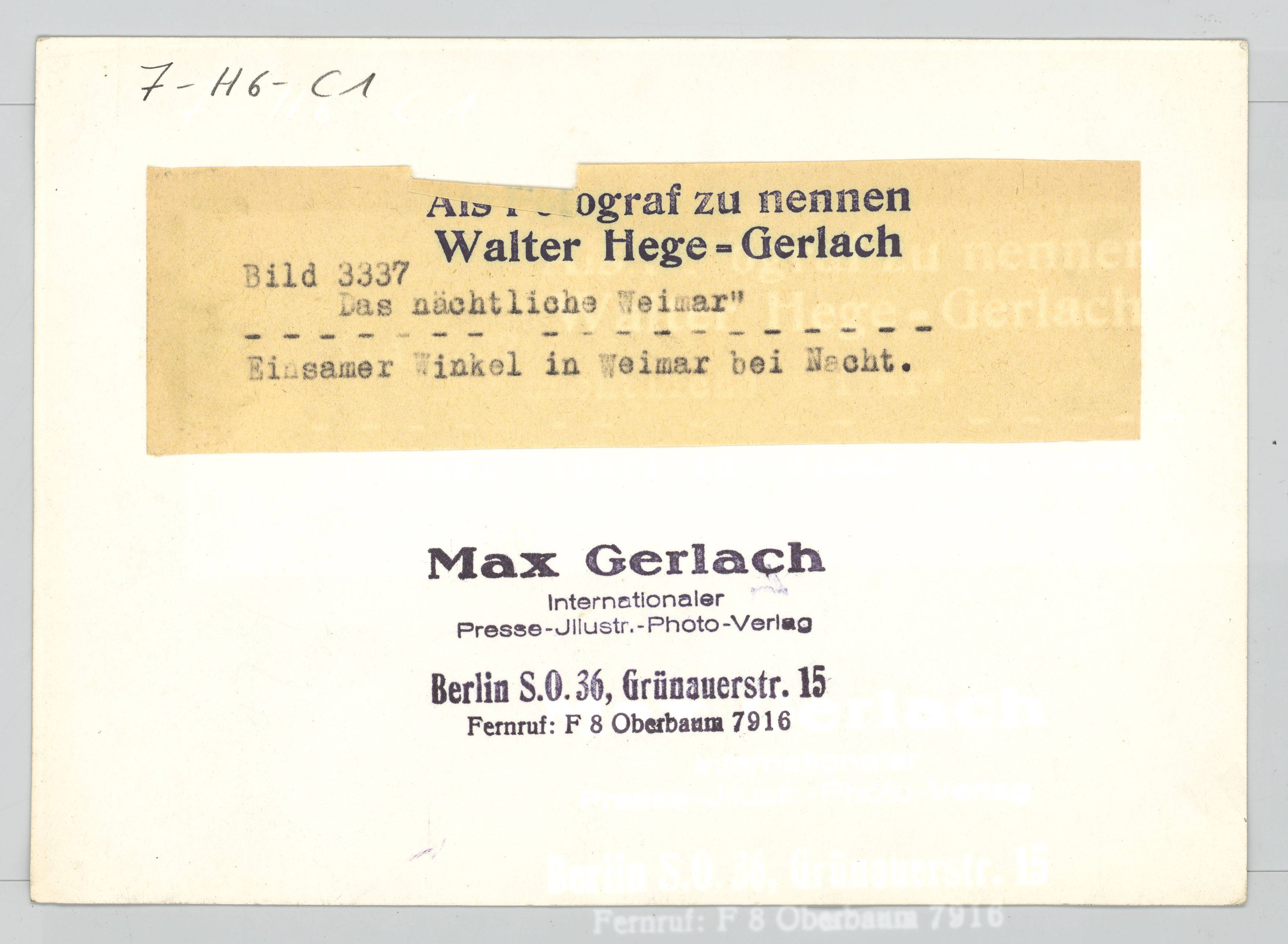 This picture shows the following artwork: Walter Hege. Weimar by Night. 1931/33.