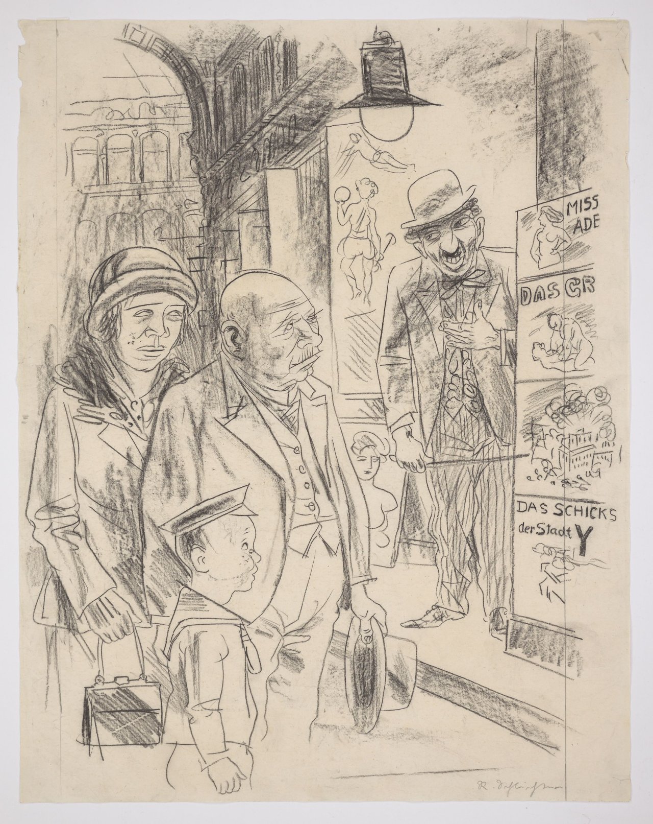 Auf diesem Bild ist das folgende Kunstwerk zu sehen: Rudolf Schlichter. Hereinspaziert. (Zu Walter Mehring. In Menschenhaut). 1924.