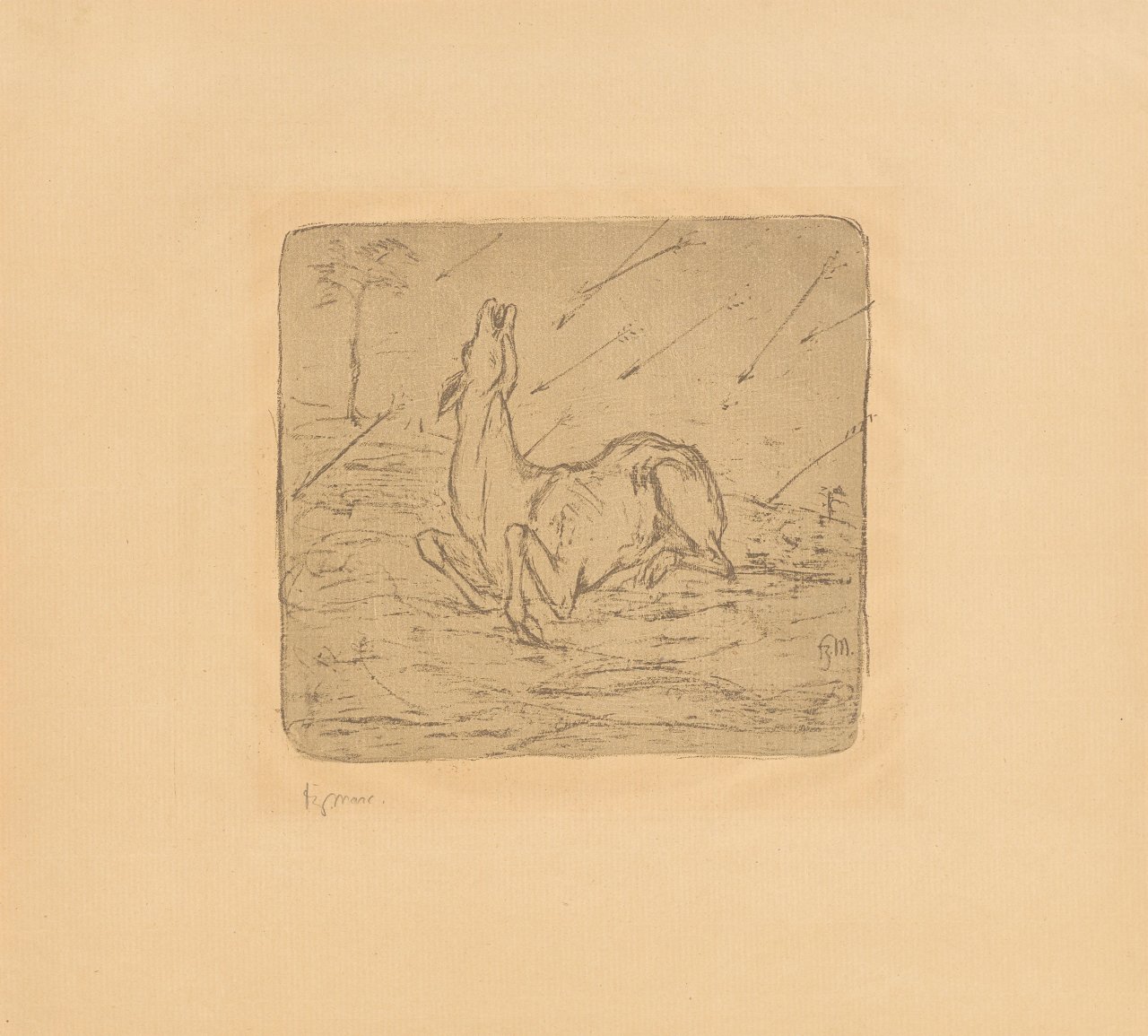 Auf diesem Bild ist das folgende Kunstwerk zu sehen: Franz Marc. „Sterbendes Reh“. 1908.