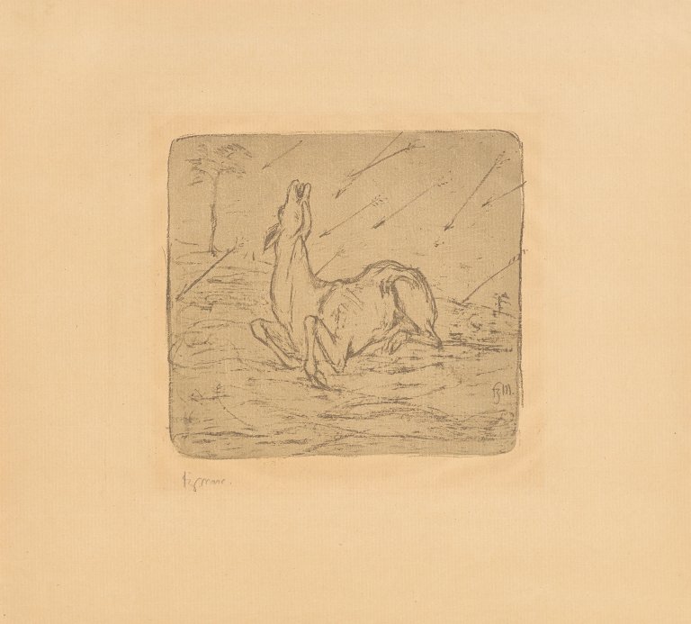 Auf diesem Bild ist das folgende Kunstwerk zu sehen: Franz Marc. „Sterbendes Reh“. 1908.