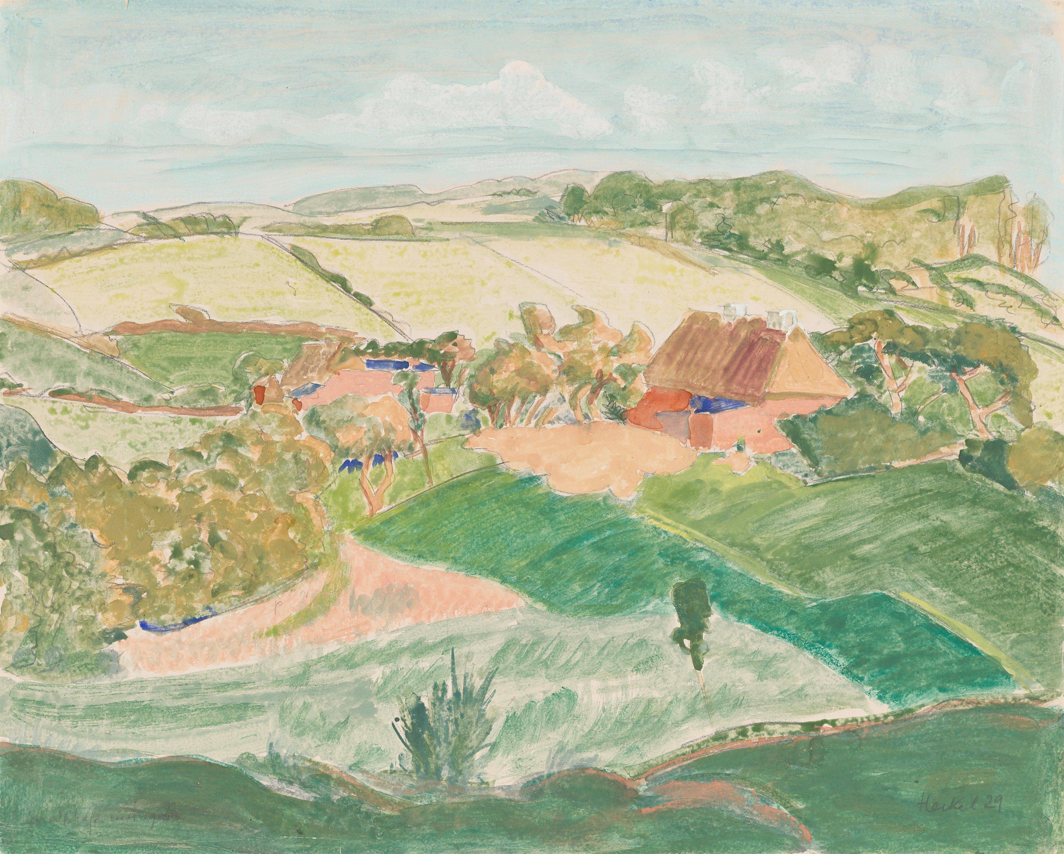 Auf diesem Bild ist das folgende Kunstwerk zu sehen: Erich Heckel. „Landschaft in Angeln“. 1929.