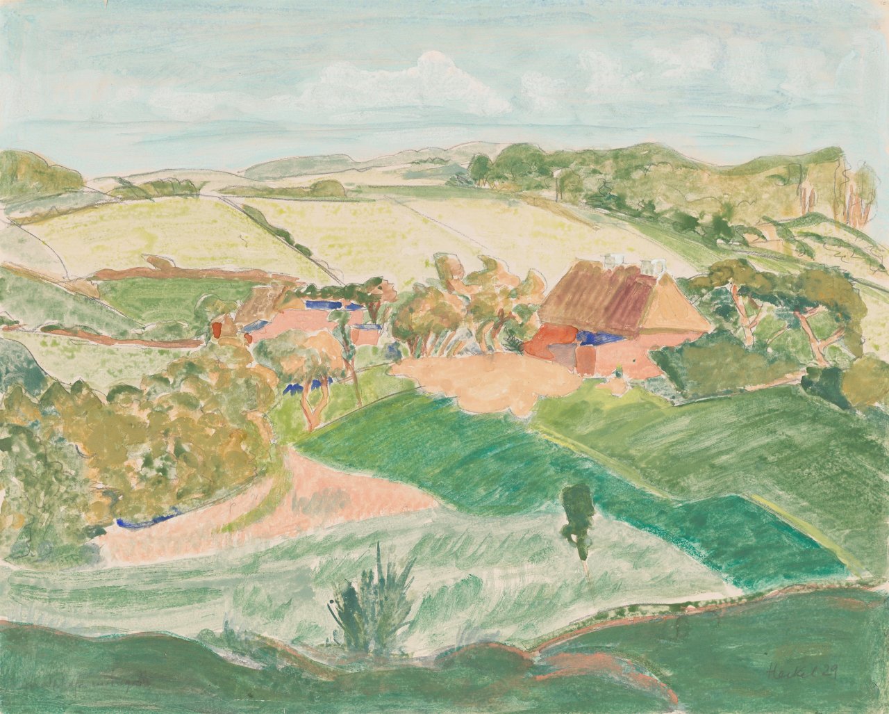 Auf diesem Bild ist das folgende Kunstwerk zu sehen: Erich Heckel. „Landschaft in Angeln“. 1929.