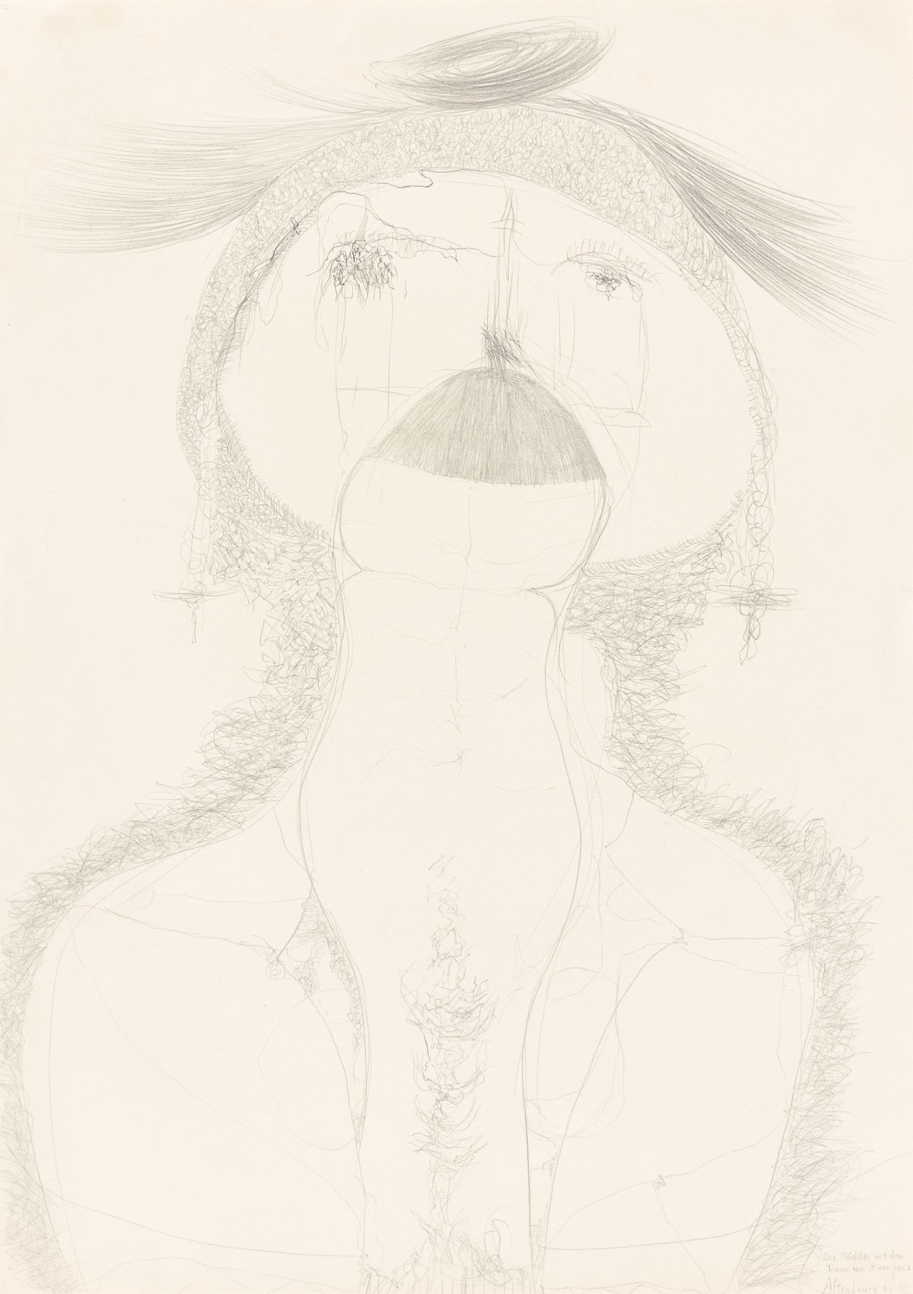 Auf diesem Bild ist das folgende Kunstwerk zu sehen: Gerhard Altenbourg. „Das Mädchen mit dem Traum vom Riesenpenis“. 1966.
