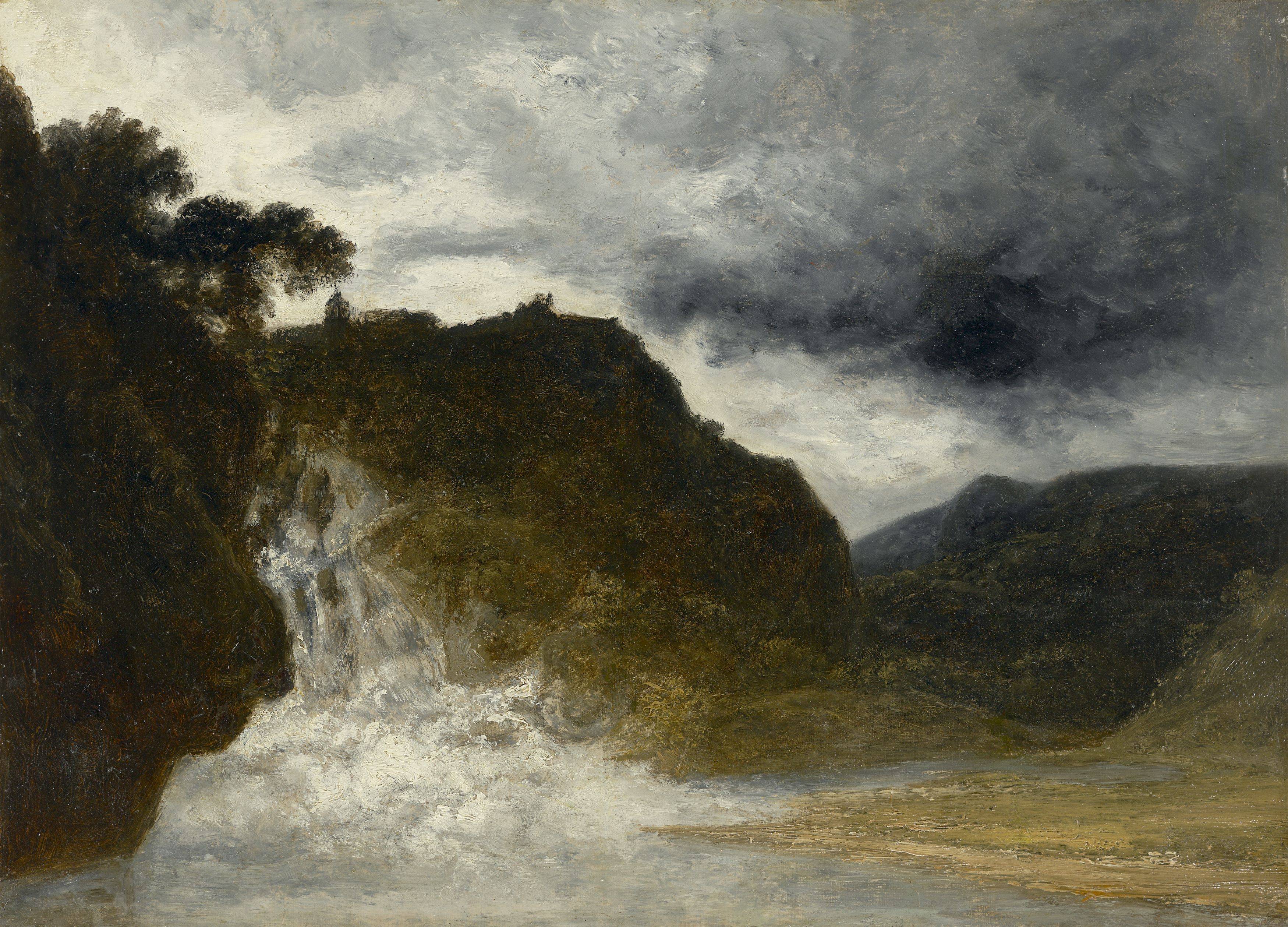 This picture shows the following artwork: Georges Michel. ”Paysage orageux à la cascade”.