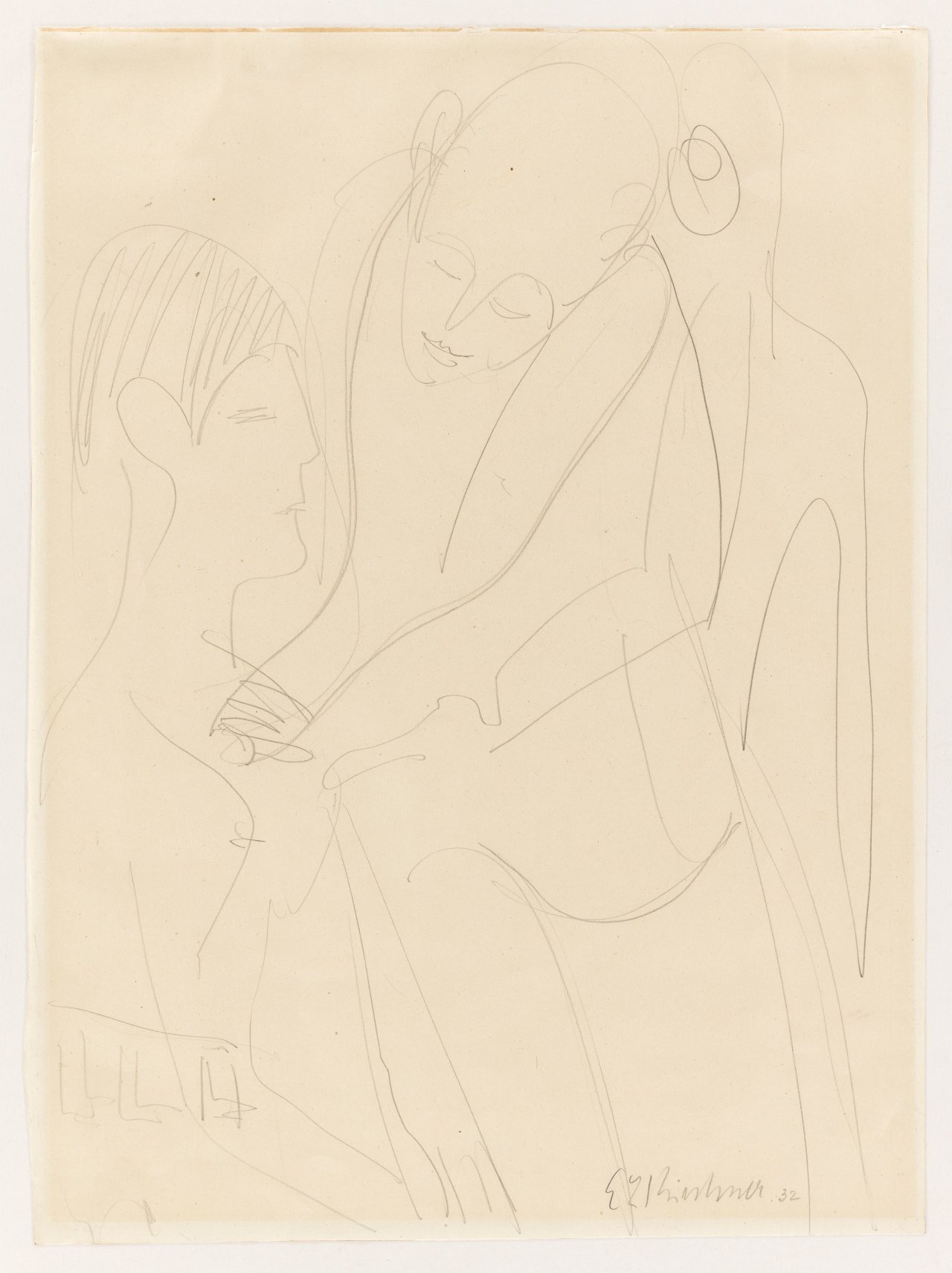 Auf diesem Bild ist das folgende Kunstwerk zu sehen: Ernst Ludwig Kirchner. Arzt untersucht Frau (Dr. Bauer und Erna Kirchner?). 1932.