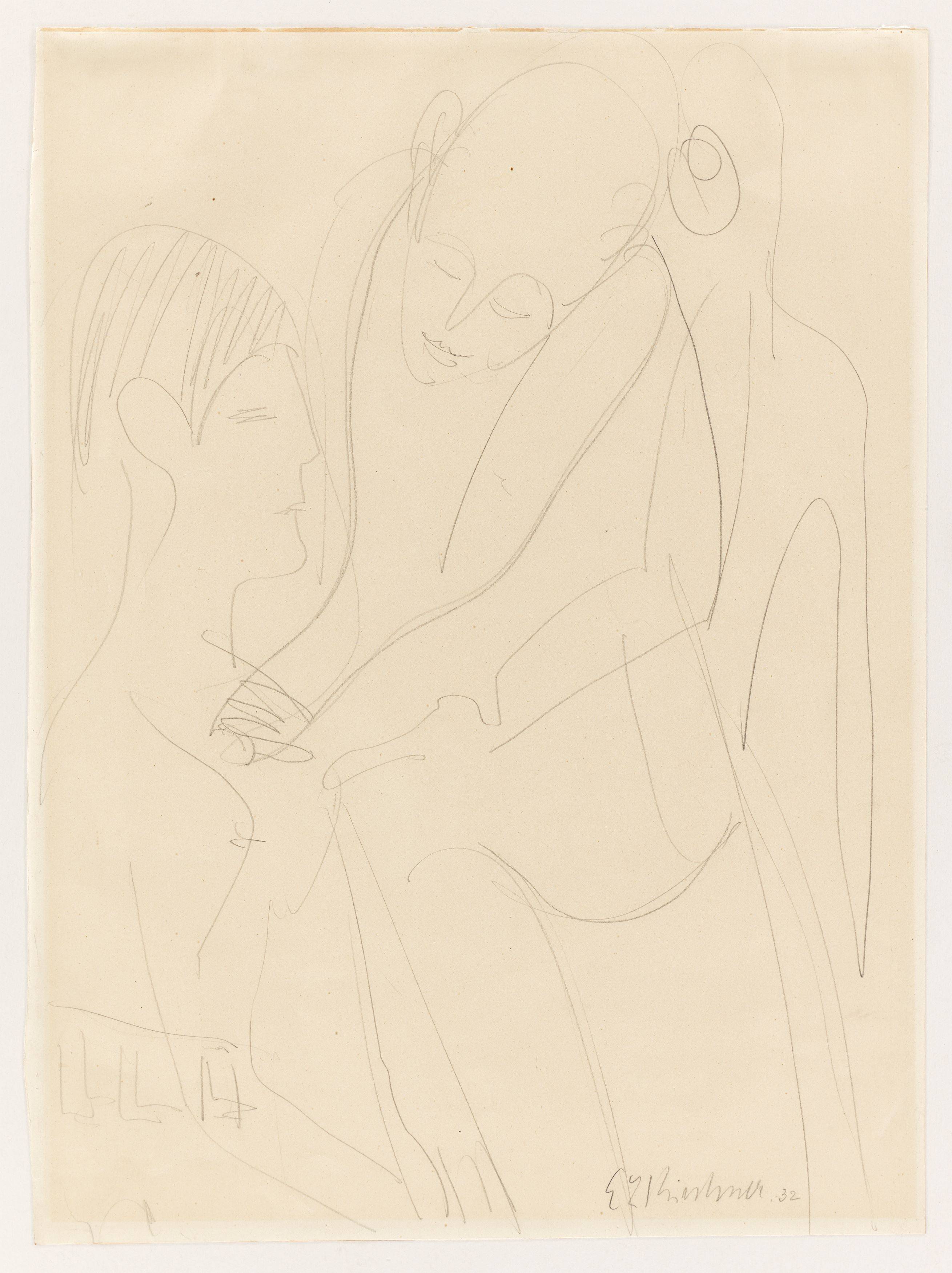 Auf diesem Bild ist das folgende Kunstwerk zu sehen: Ernst Ludwig Kirchner. Arzt untersucht Frau (Dr. Bauer und Erna Kirchner?). 1932.