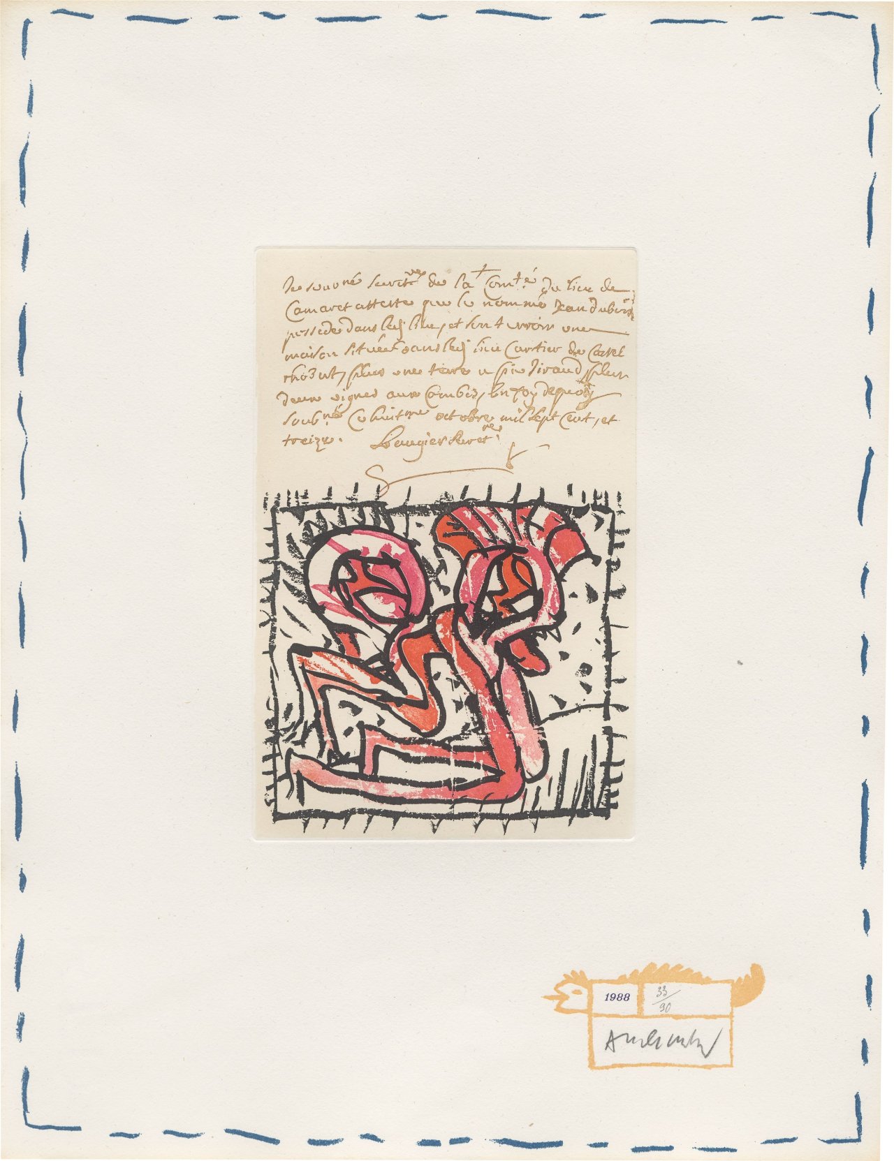 This picture shows the following artwork: Pierre Alechinsky. ”Eugène lonesco – Chaque Matin”. 1988.