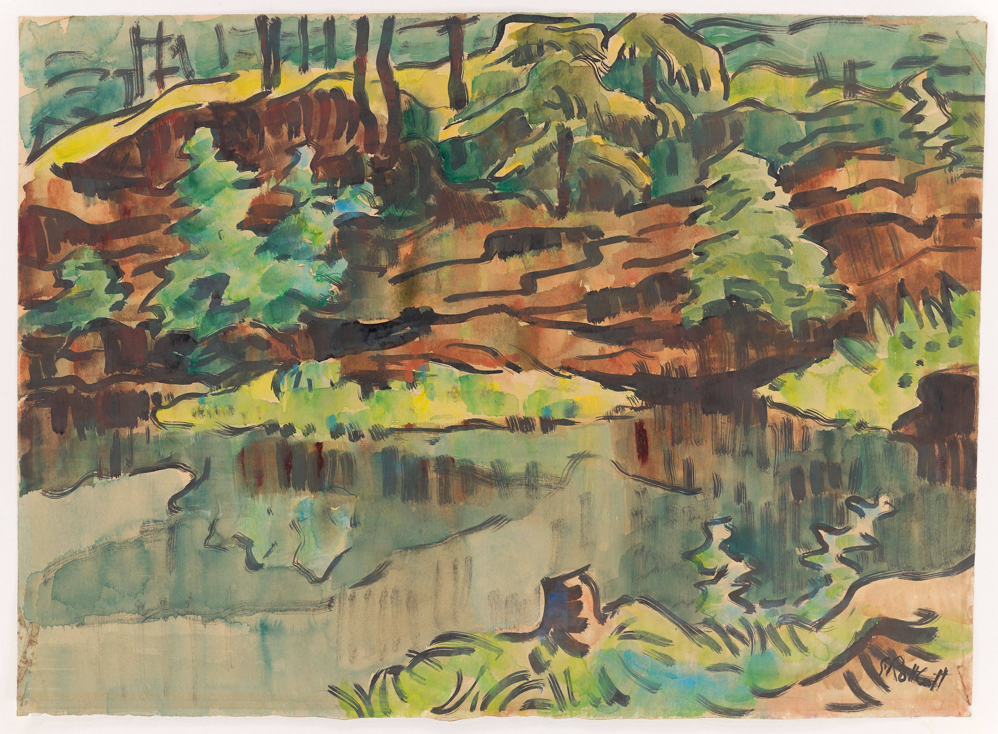 This picture shows the following artwork: Karl Schmidt-Rottluff. Steinbruch mit Wassertümpel (Quarry with water puddle). Circa 1943/46.