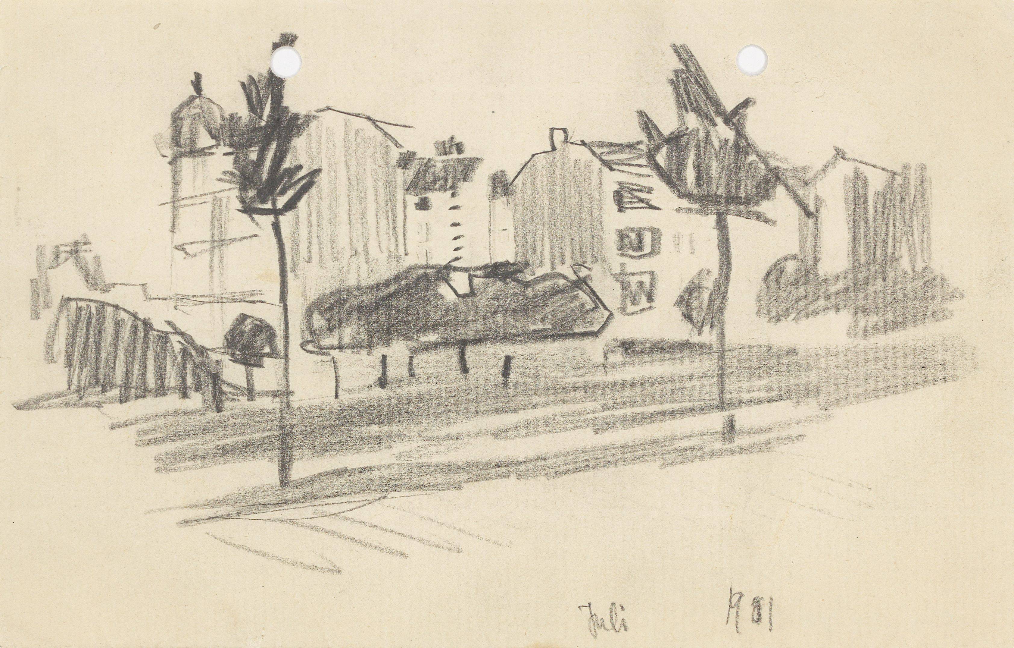 This picture shows the following artwork: Lyonel Feininger. ”Stadthäuser, Berlin (City Houses, Berlin)”. 1901.