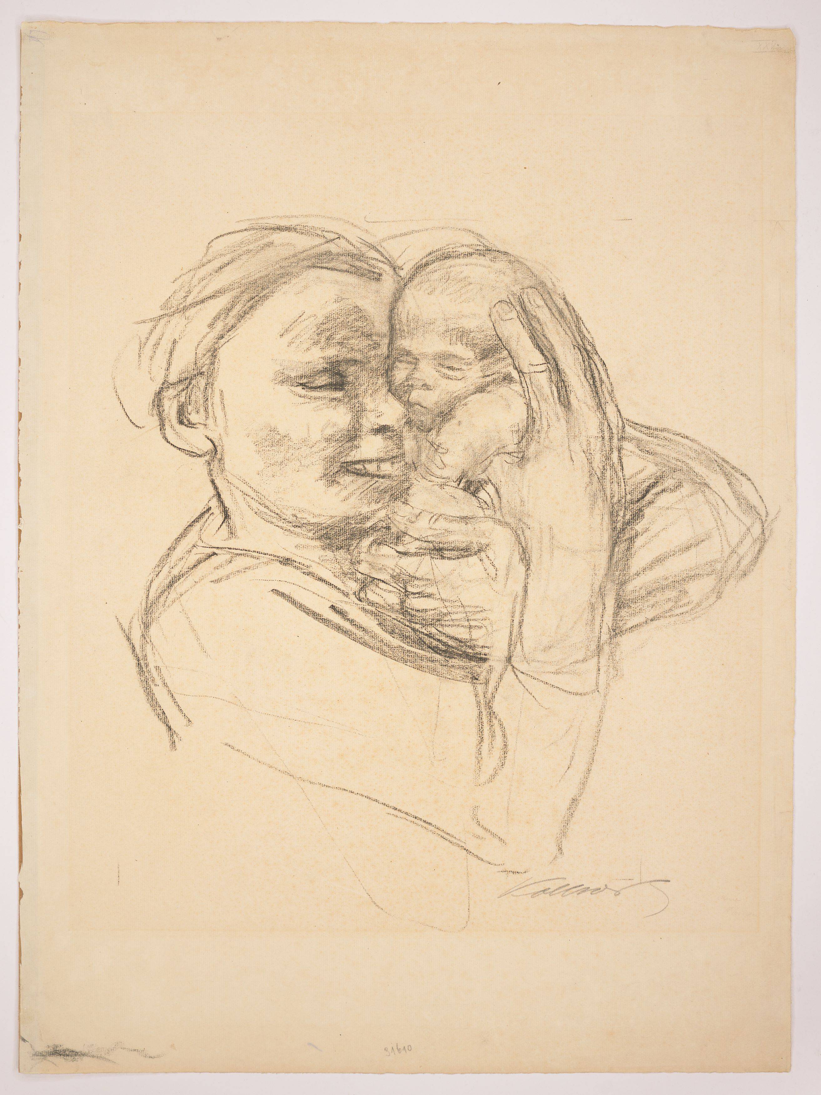 This picture shows the following artwork: Käthe Kollwitz. ”Mutter, Säugling an ihr Gesicht drückend”. 1925.
