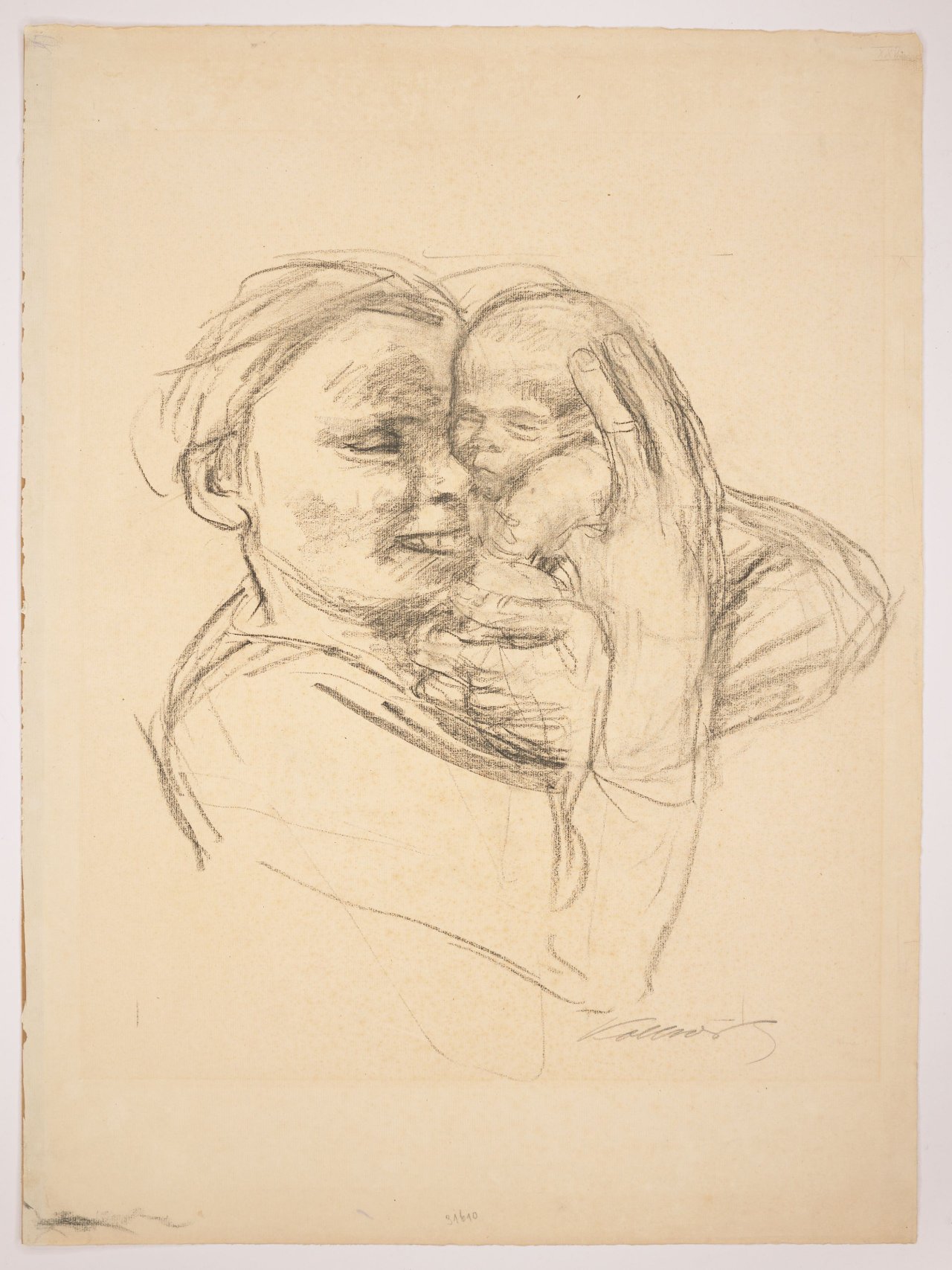 This picture shows the following artwork: Käthe Kollwitz. ”Mutter, Säugling an ihr Gesicht drückend”. 1925.