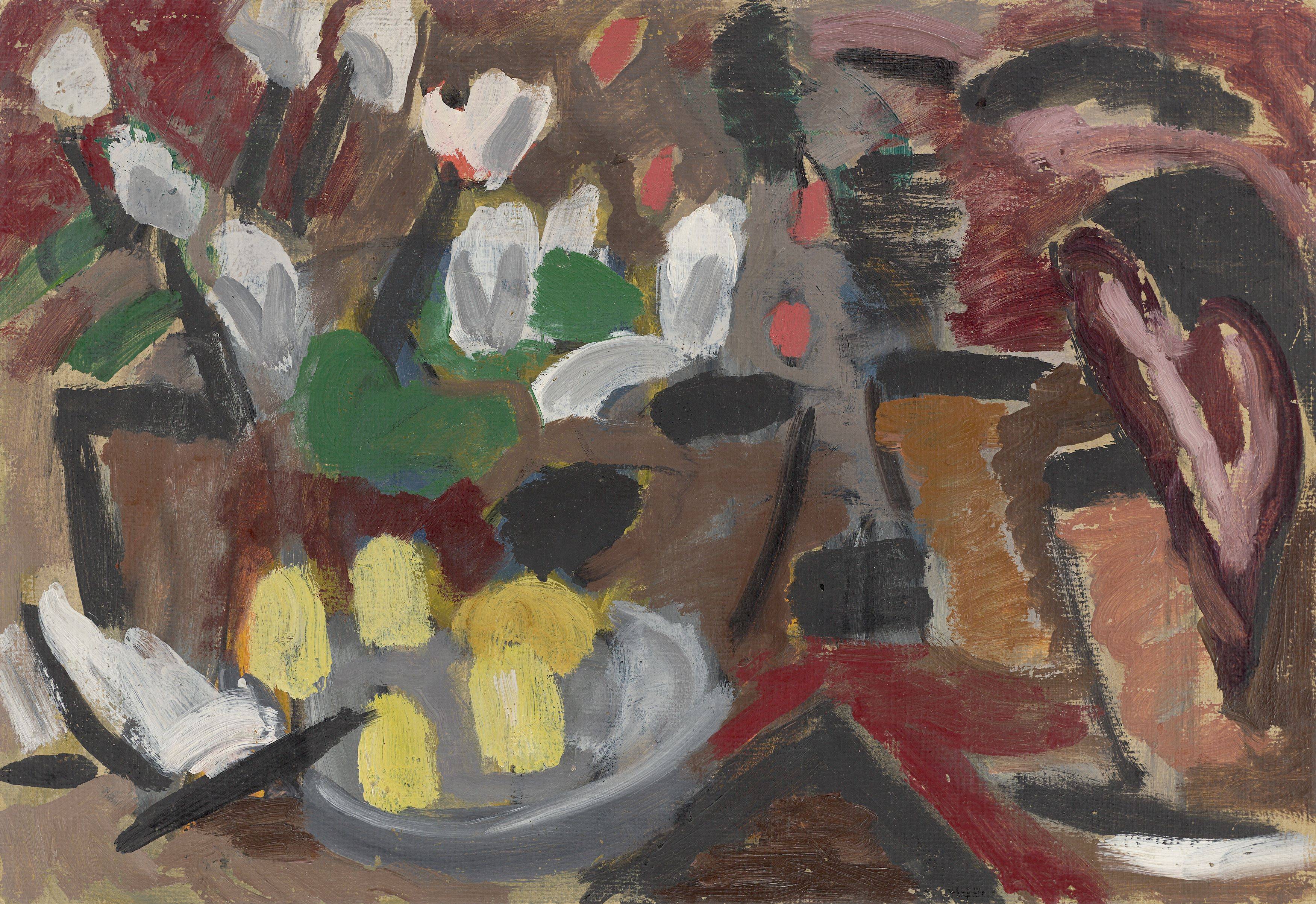 Auf diesem Bild ist das folgende Kunstwerk zu sehen: Gabriele Münter. „Blumentisch“. 1911.