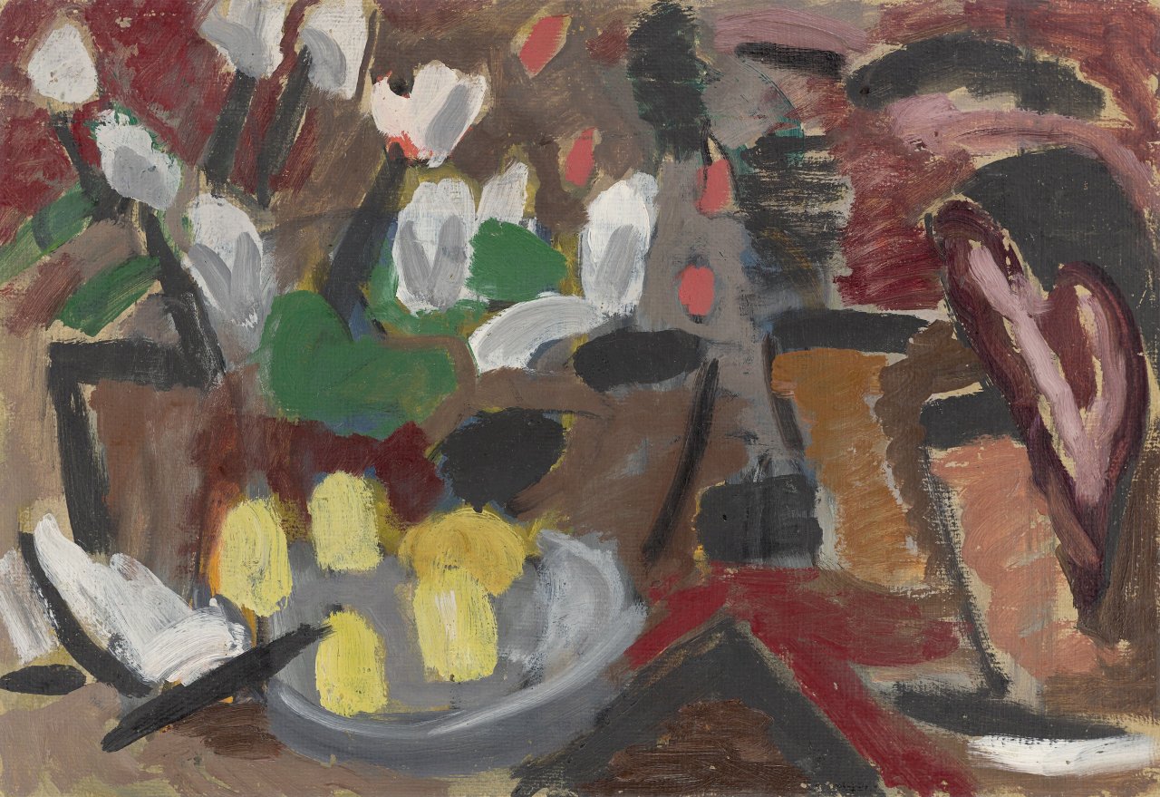 Auf diesem Bild ist das folgende Kunstwerk zu sehen: Gabriele Münter. „Blumentisch“. 1911.