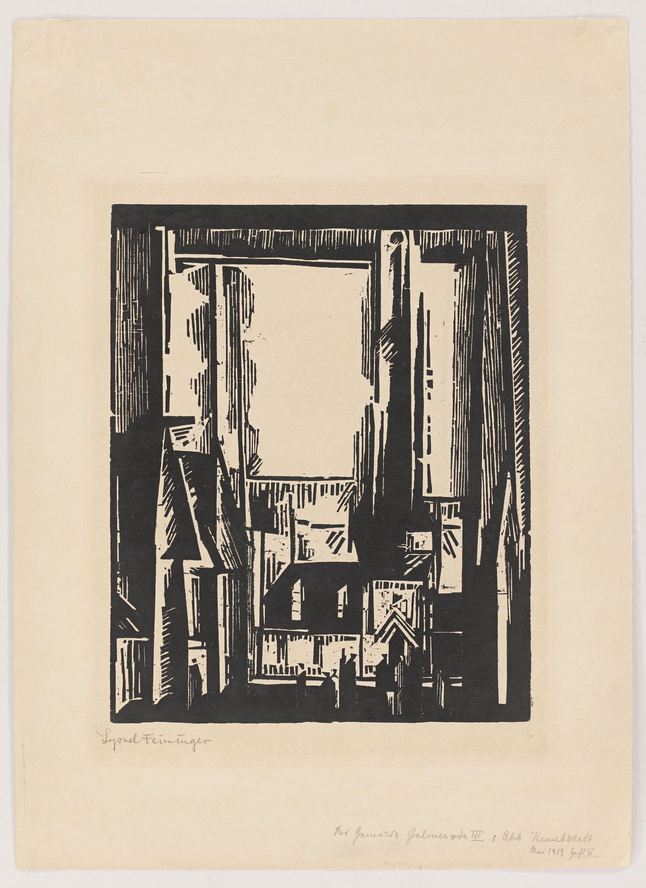 Auf diesem Bild ist das folgende Kunstwerk zu sehen: Lyonel Feininger. „Gelmeroda“. 1918.