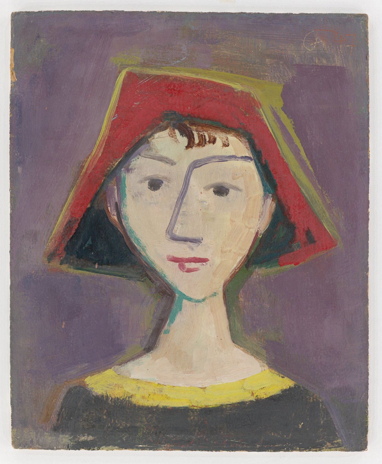 This picture shows the following artwork: Karl Hofer. ”Mädchenkopf mit roter Kappe”. 1947.