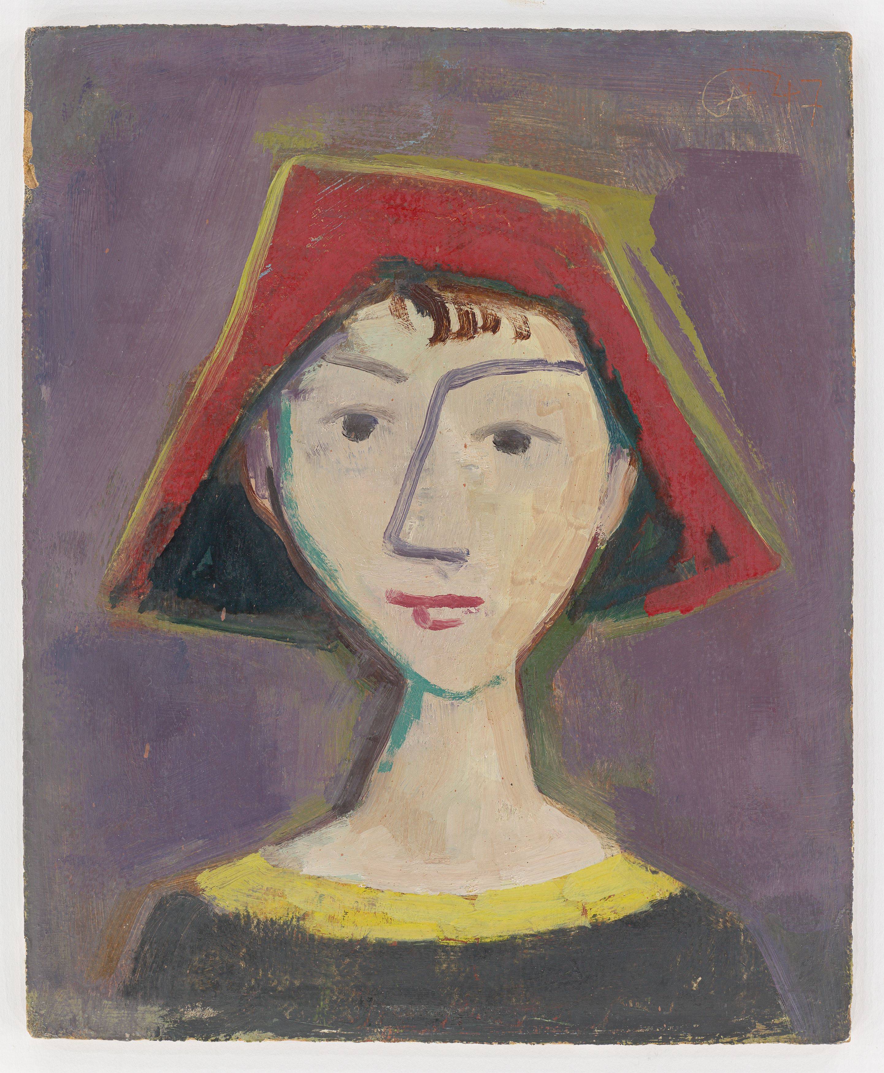 This picture shows the following artwork: Karl Hofer. ”Mädchenkopf mit roter Kappe”. 1947.
