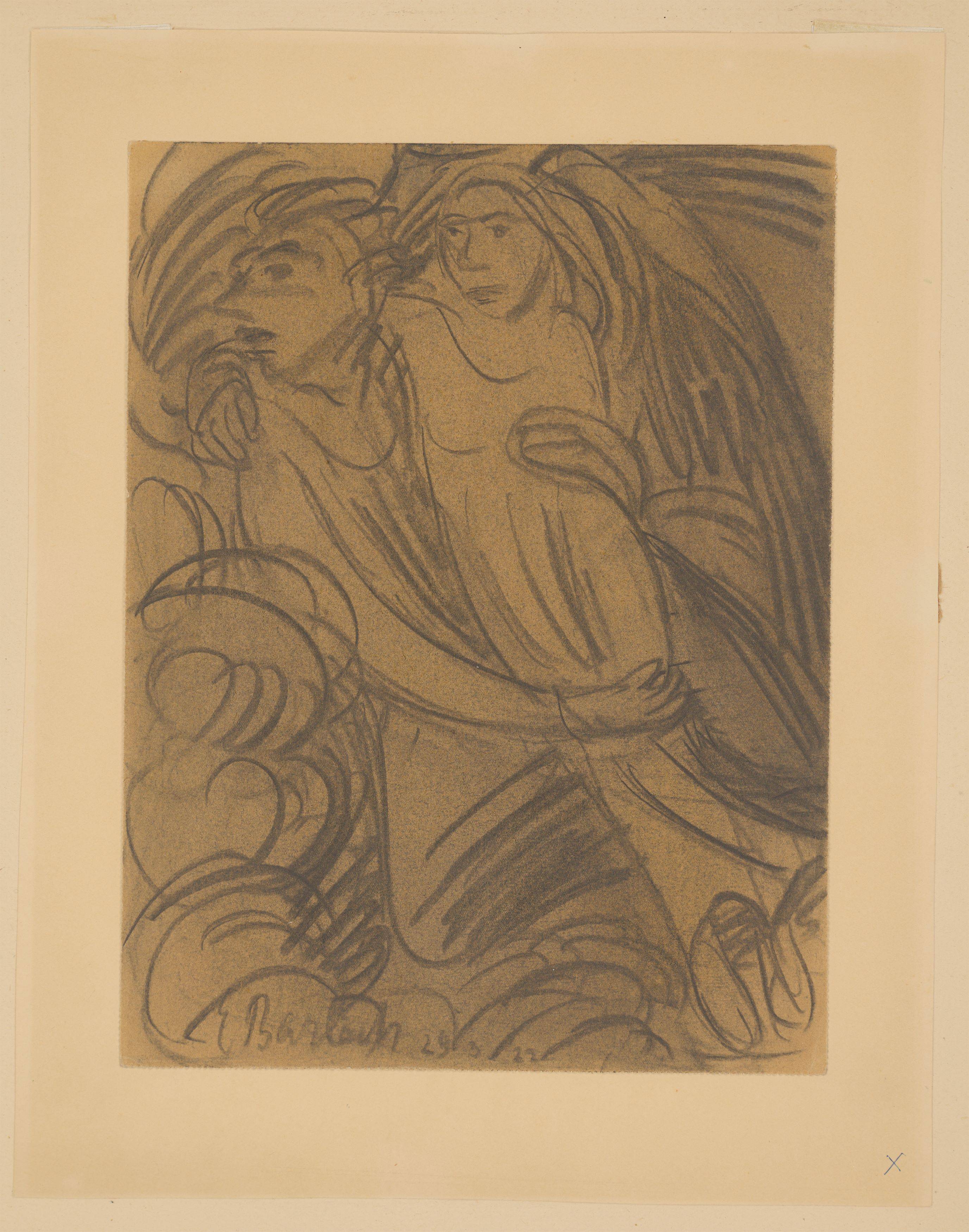 This picture shows the following artwork: Ernst Barlach. Floating angel carrying a female figure. 1922.