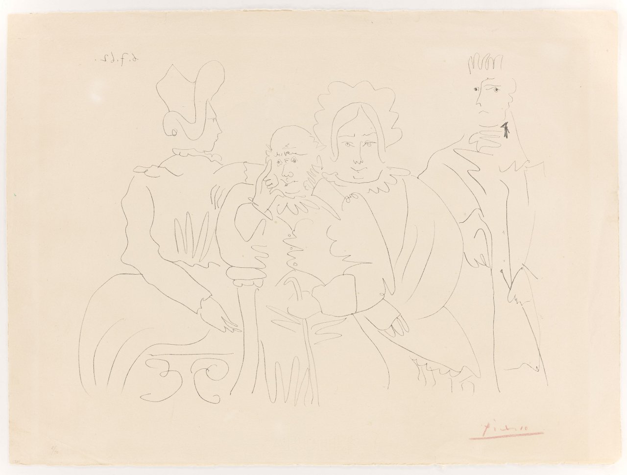 This picture shows the following artwork: Pablo Picasso. ”Portrait de famille, quatre personnages dont trois assis”. 1962.