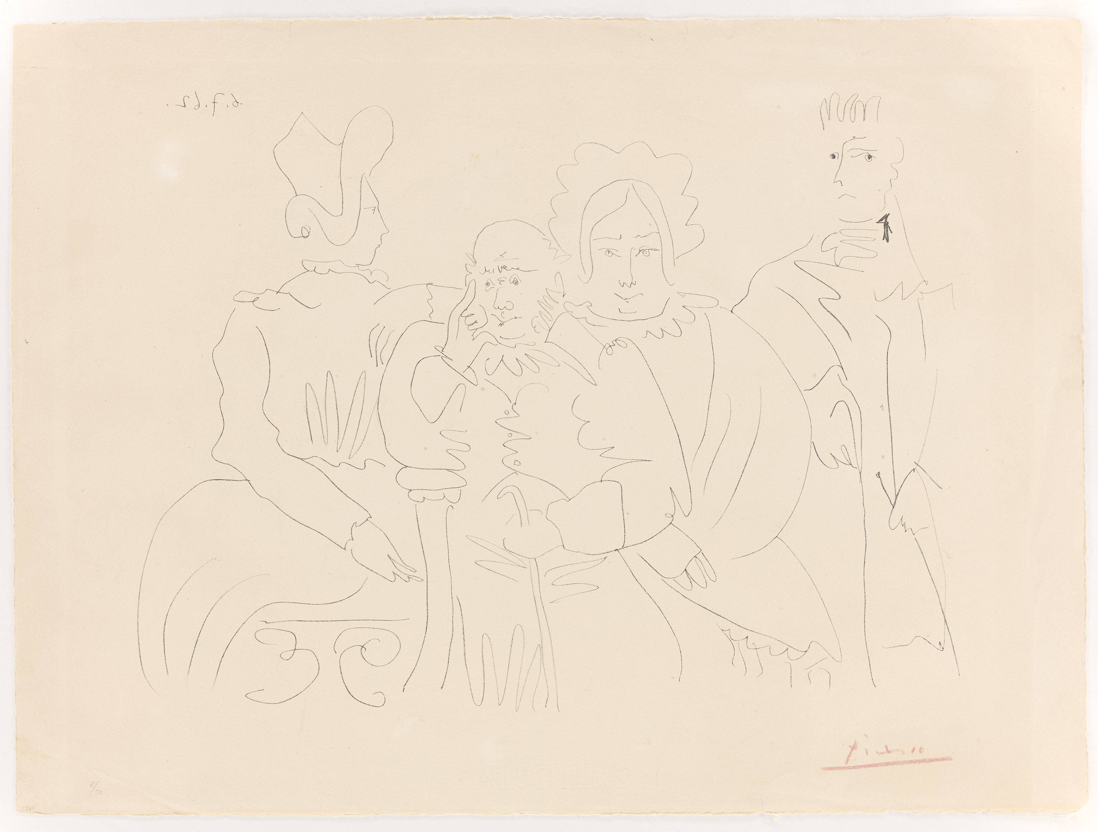 This picture shows the following artwork: Pablo Picasso. ”Portrait de famille, quatre personnages dont trois assis”. 1962.