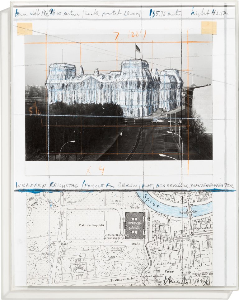 This picture shows the following artwork:  Christo. ”WRAPPED REICHSTAG (Project For BERLIN)”. 1994.