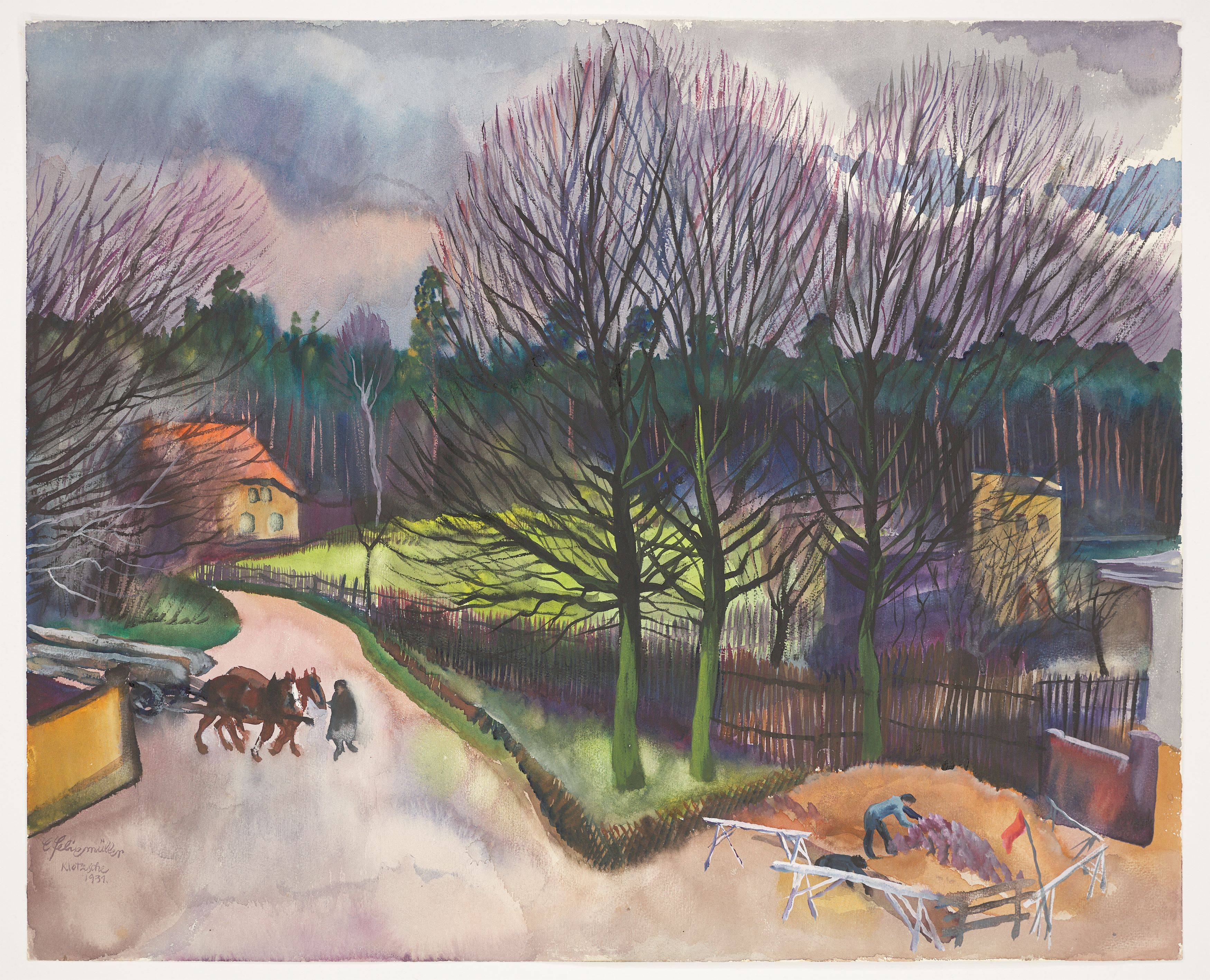 This picture shows the following artwork: Conrad Felixmüller. ”Klotzsche bei Dresden, Waldausfahrt”. 1931.