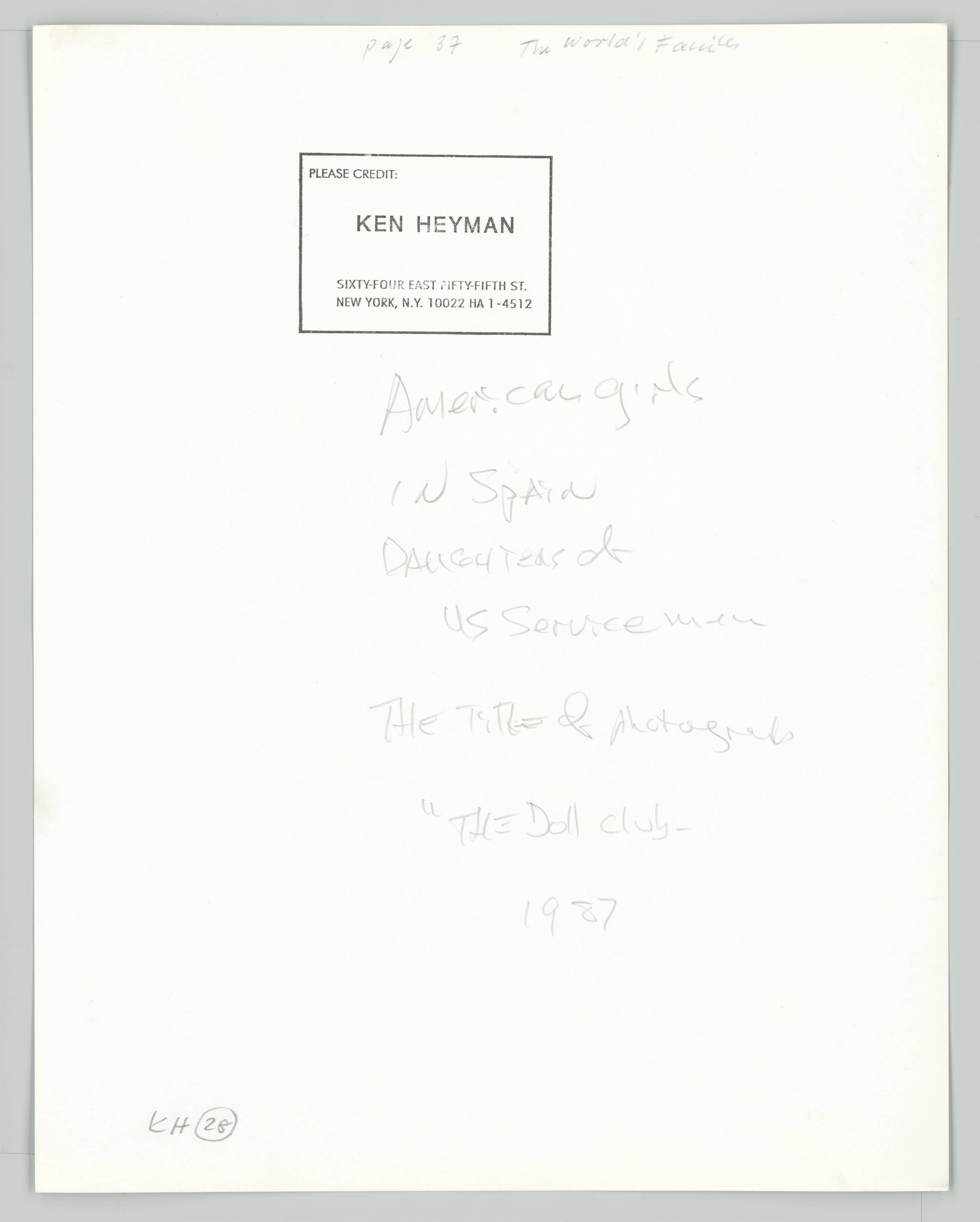 Auf diesem Bild ist das folgende Kunstwerk zu sehen: Ken Heyman. „The Doll Club“. 1987.