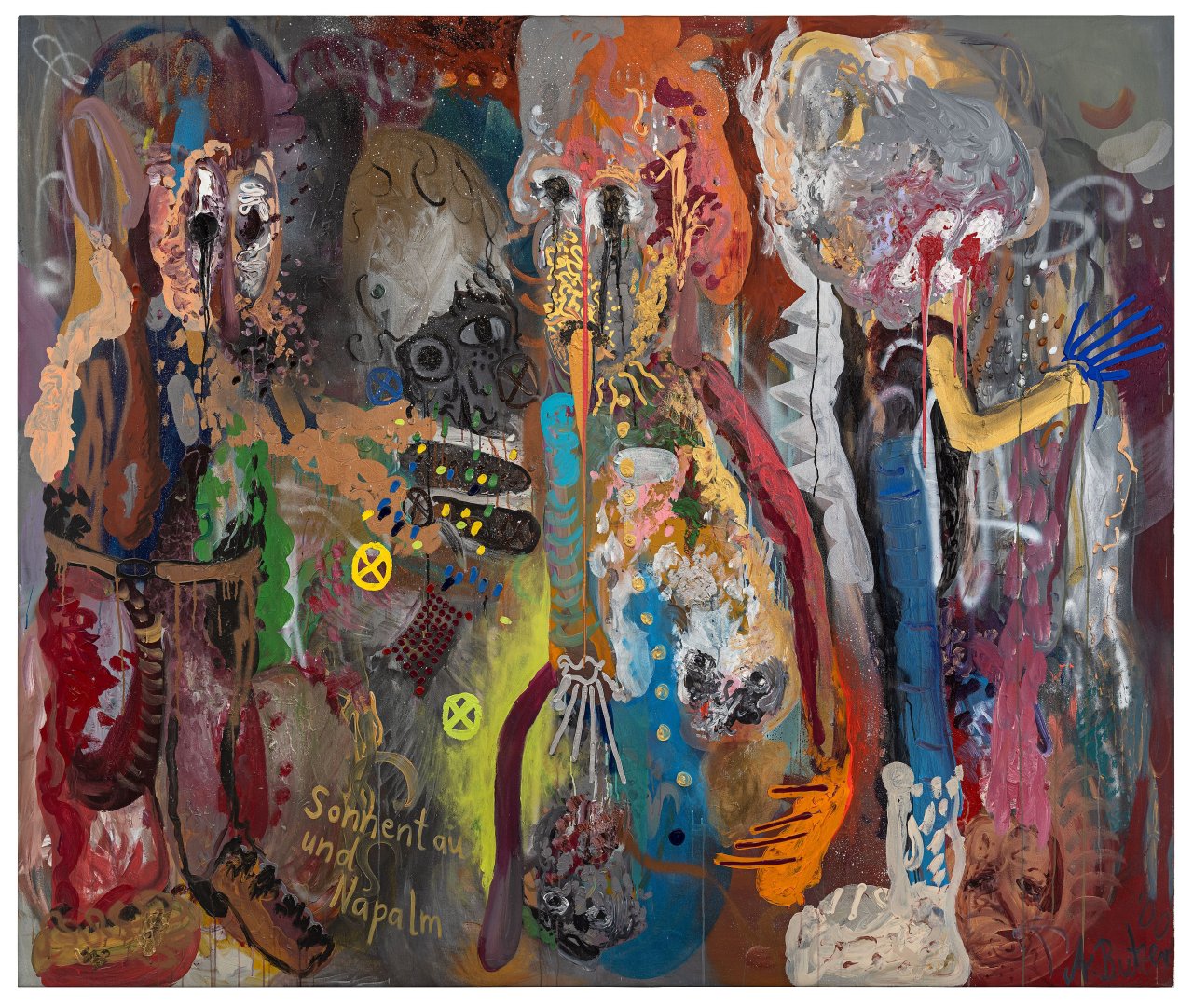 This picture shows the following artwork: André Butzer. ”Sonnentau und Napalm (VERSPERRT NICHT DIE PFADE DER FEEN!)”. 2000.