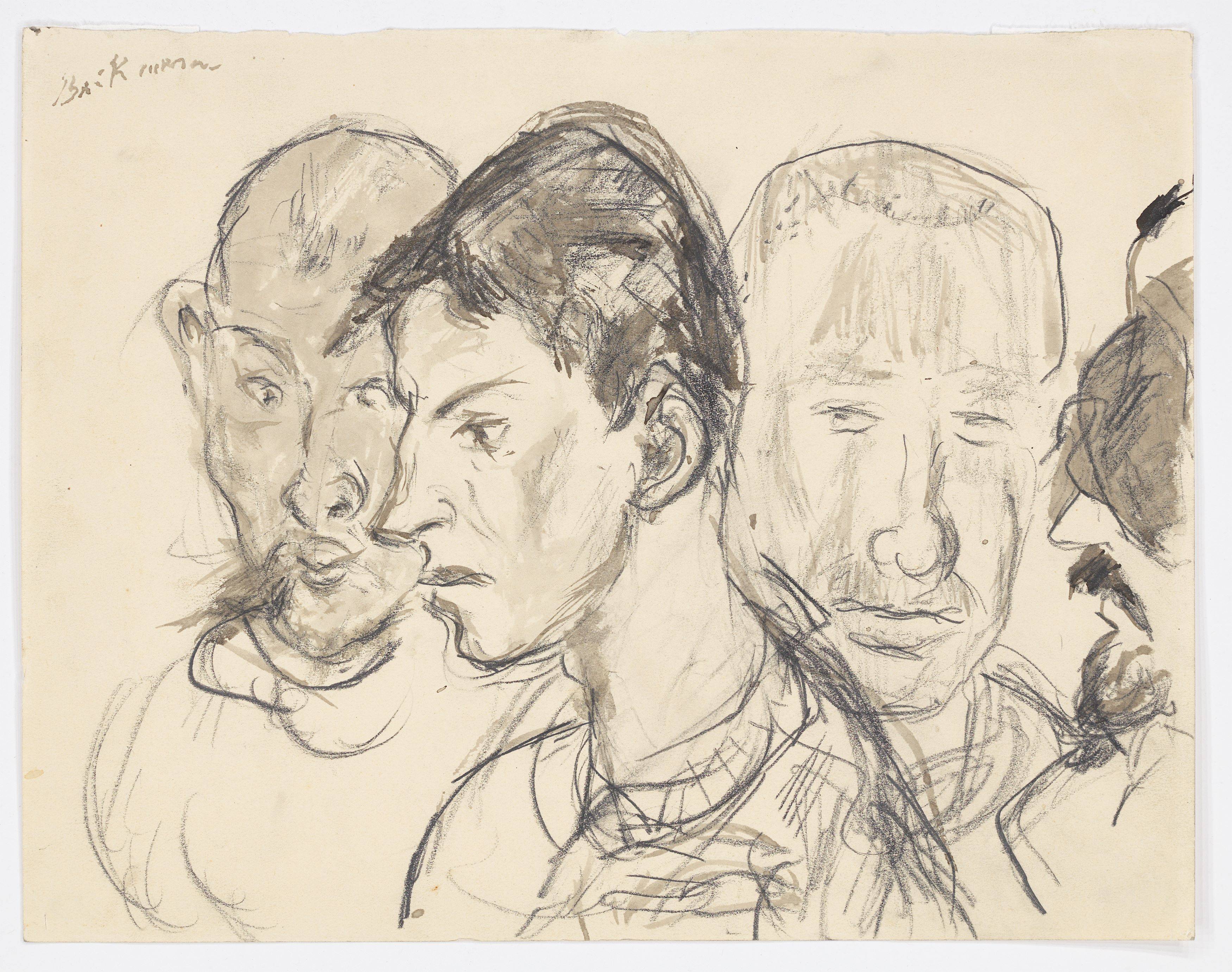 Auf diesem Bild ist das folgende Kunstwerk zu sehen: Max Beckmann. „Verwundete – Vier männliche Porträtköpfe“. 1915.