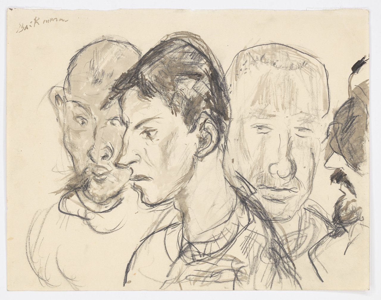 Auf diesem Bild ist das folgende Kunstwerk zu sehen: Max Beckmann. „Verwundete – Vier männliche Porträtköpfe“. 1915.