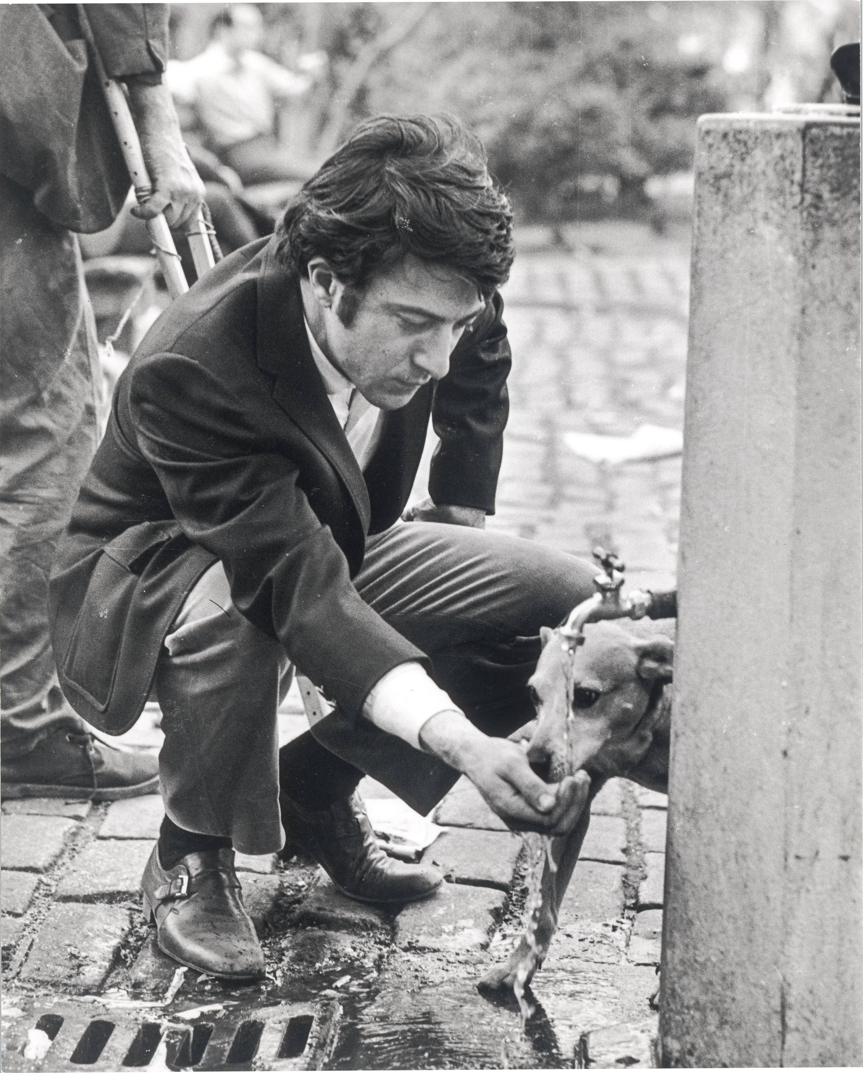 This picture shows the following artwork: Ron Galella (i.e. Galella, Ronald E.). Dustin Hoffman, Central Park, New York City. 1969.