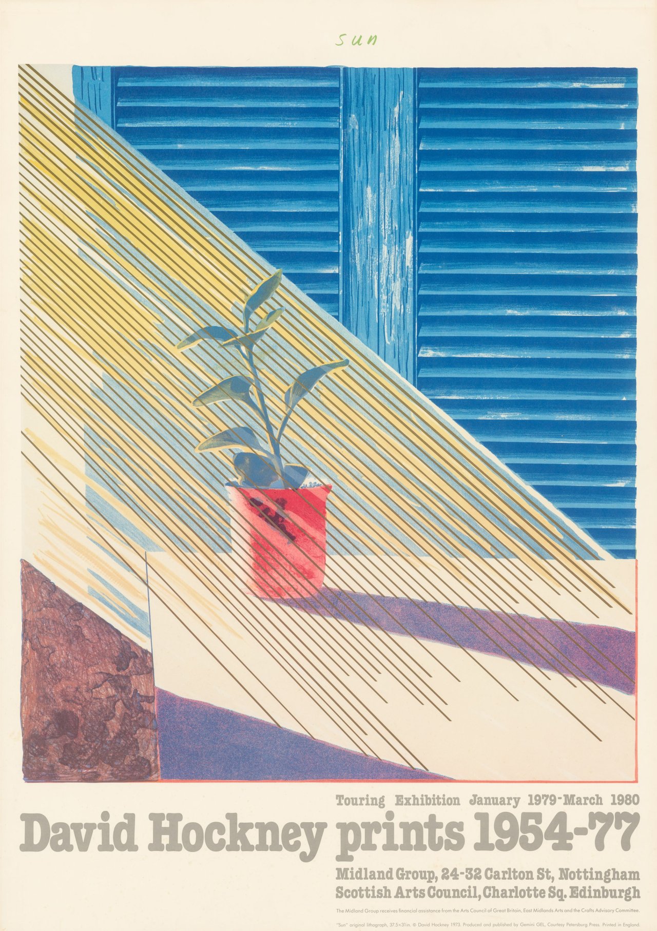 This picture shows the following artwork: David Hockney. David Hockney exhibition posters from 1969, 1980 and 1981. 1969 to 1981.