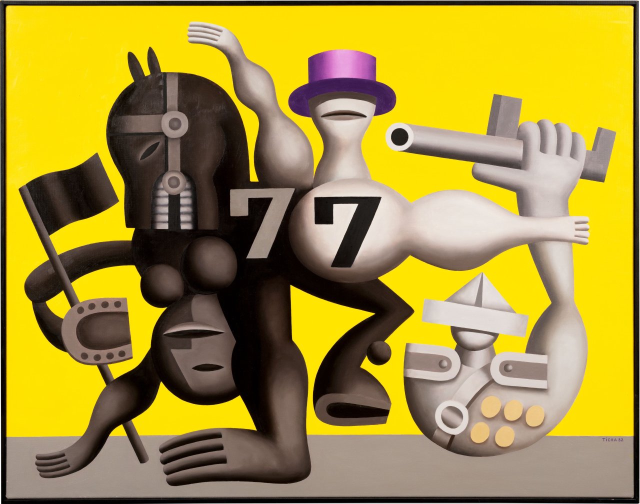 Auf diesem Bild ist das folgende Kunstwerk zu sehen: Hans Ticha. „Polit-Zirkus“. 1982.