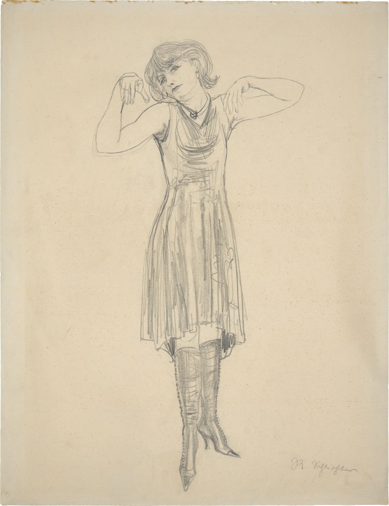 This picture shows the following artwork: Rudolf Schlichter. Standing woman in high button shoes (Speedy). 1927/28.