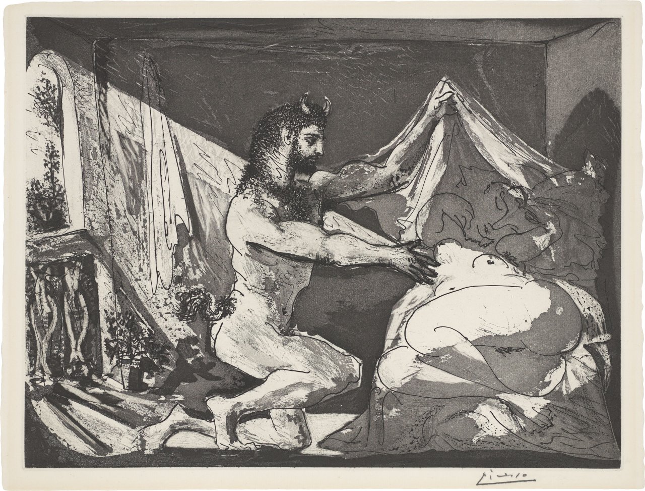 This picture shows the following artwork: Pablo Picasso. ”Faune dévoilant une dormeuse”. 1936.