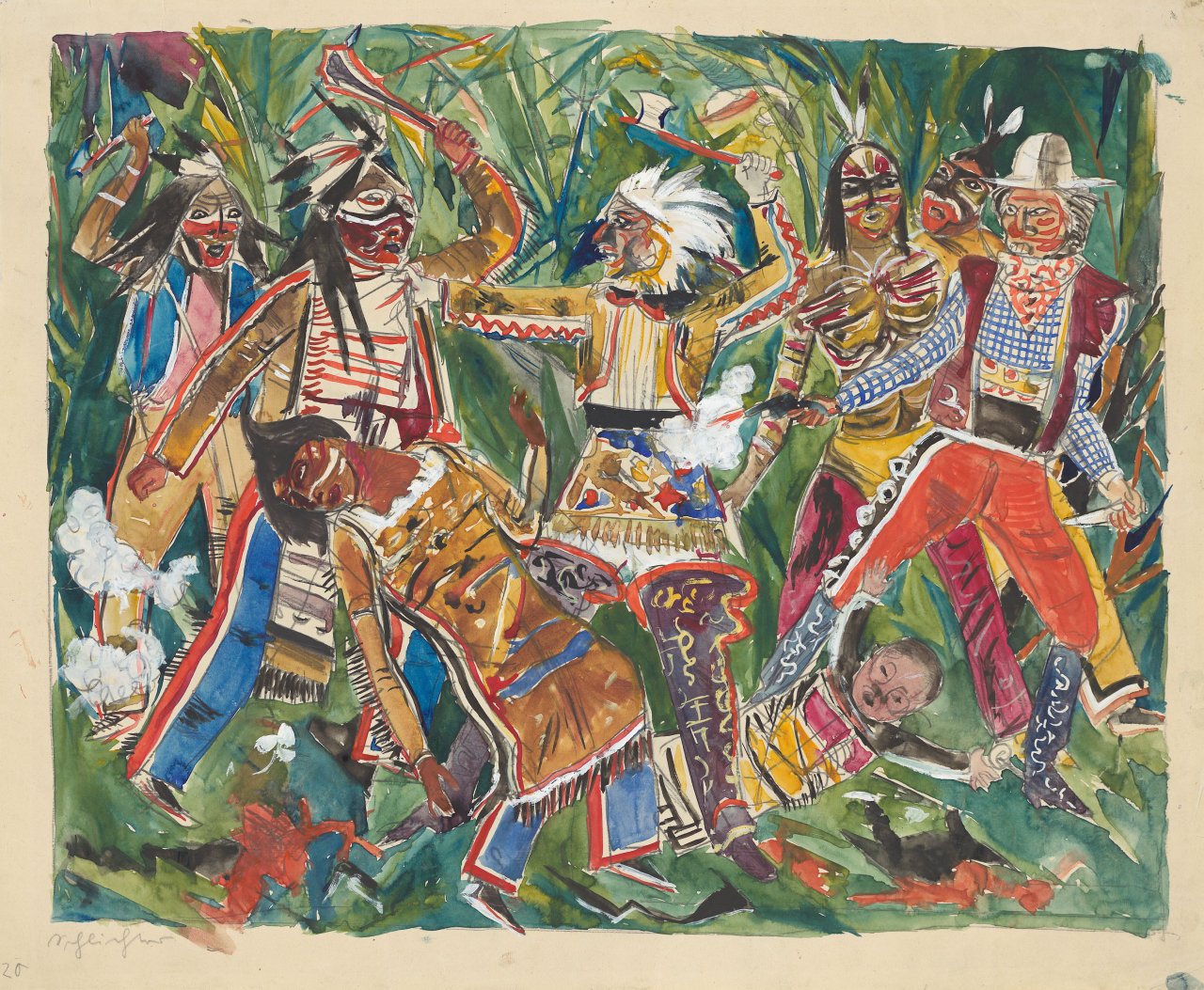 Auf diesem Bild ist das folgende Kunstwerk zu sehen: Rudolf Schlichter. Wild-West (,Indianerspiel'). 1916/18.